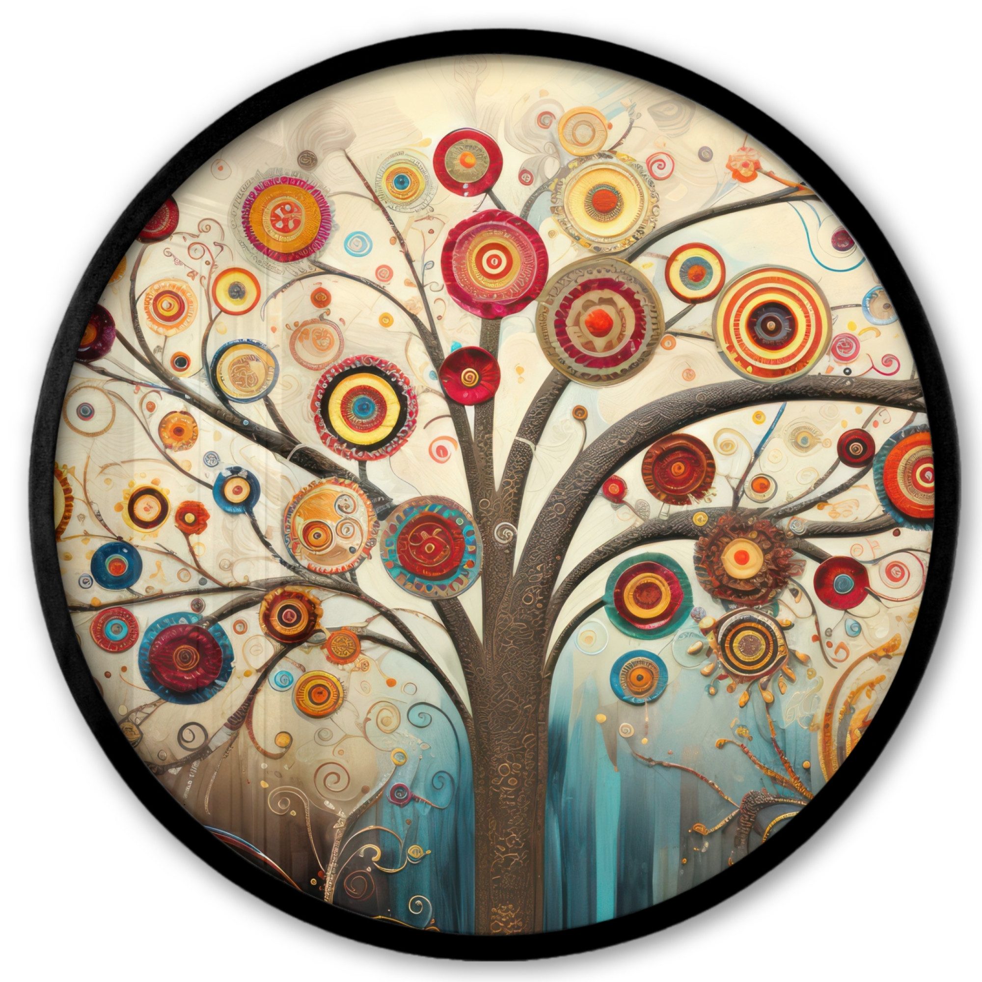 MuchoWow Poster Rund - Baum - Abstrakt - Farbe - Lebensbaum - böhmisch, (1 St), Runde Wandbilder, Deko für Wohnzimmer und Schlafzimmer, 40x40 cm