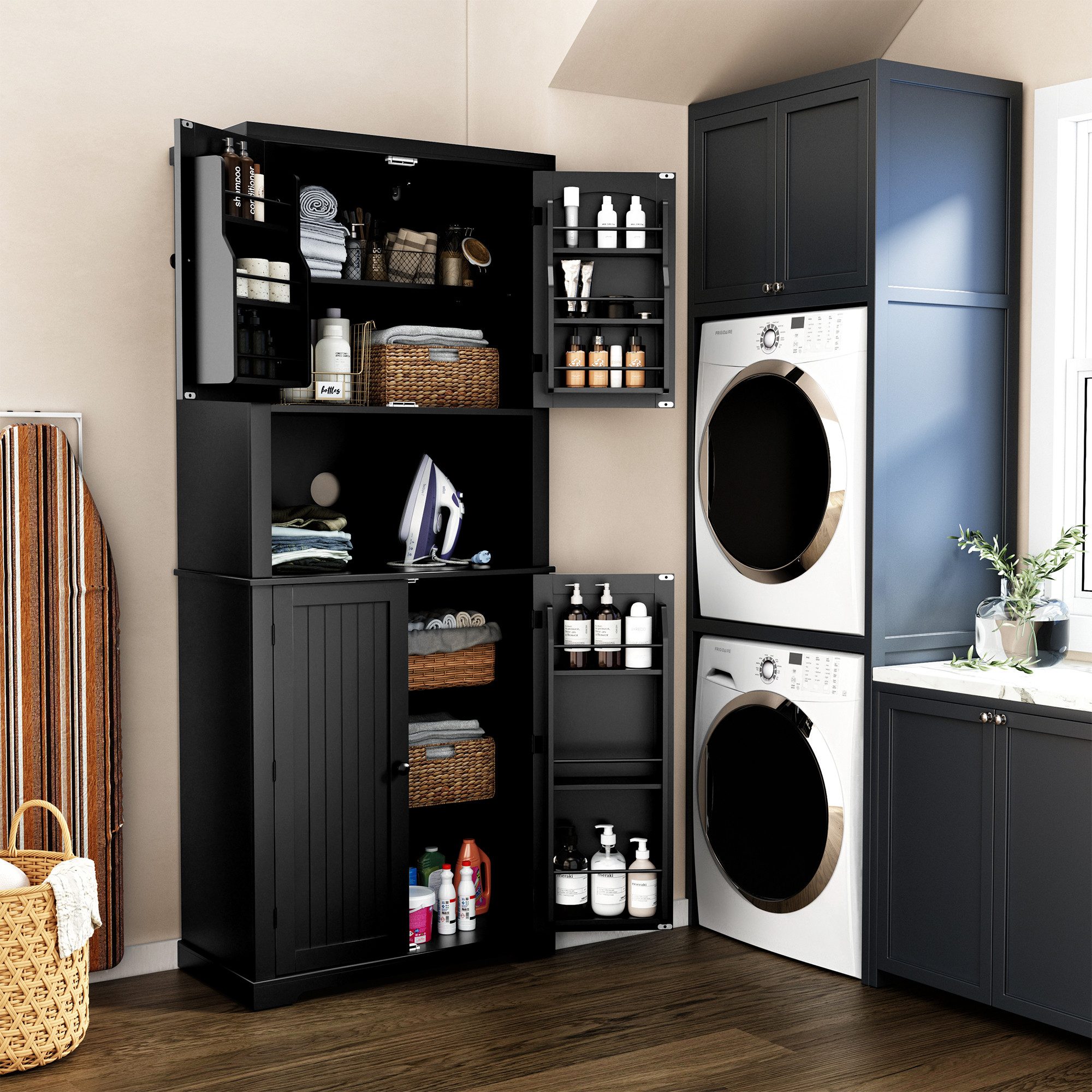 HOLTICO Hochschrank Küchenschrank mit Arbeitsplatte, Buffetschrank, Esszimmerschrank (1-St) Speisekammer mit 4 Türen und Regalen, 183cm – Bild 5 von 5