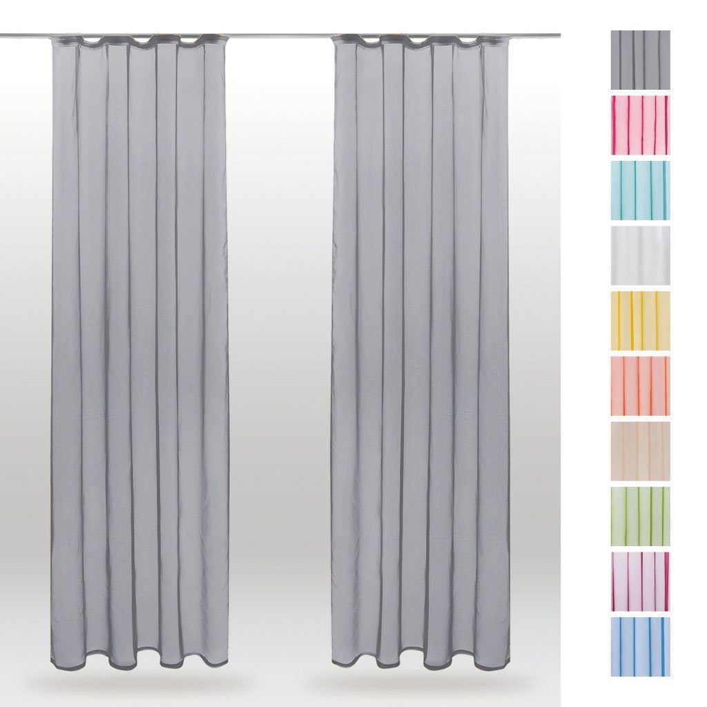 Vorhang, Bestlivings, Kräuselband (2 St), (2 mit Gardinenset transparent, Voile, Universalband) Dekoschals "Transparent" Grau