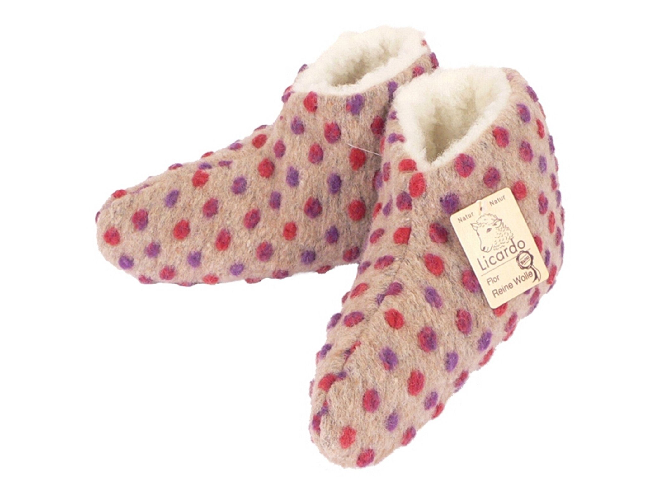 Licardo Hausschuhe Bettschuhe Wolle Noppen beige Hausschuh (1 Paar, 0-tlg) für warme Füße