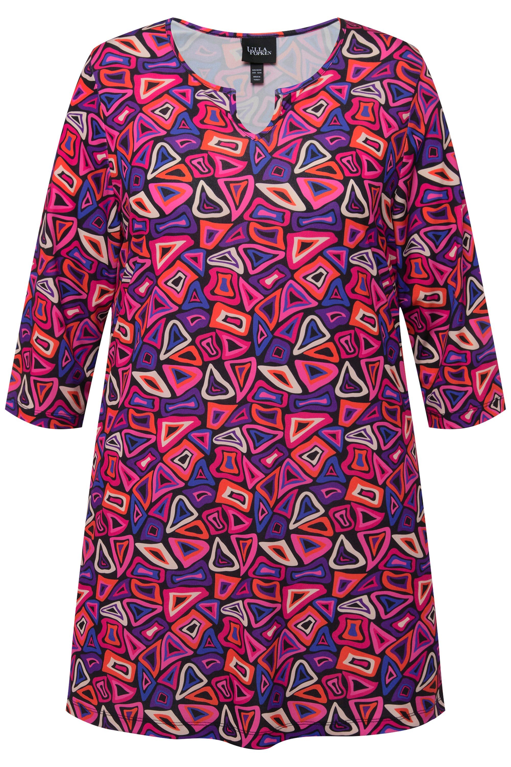 Ulla Popken Longshirt Longshirt gemustert Tunika-Ausschnitt 3/4-Arm günstig online kaufen