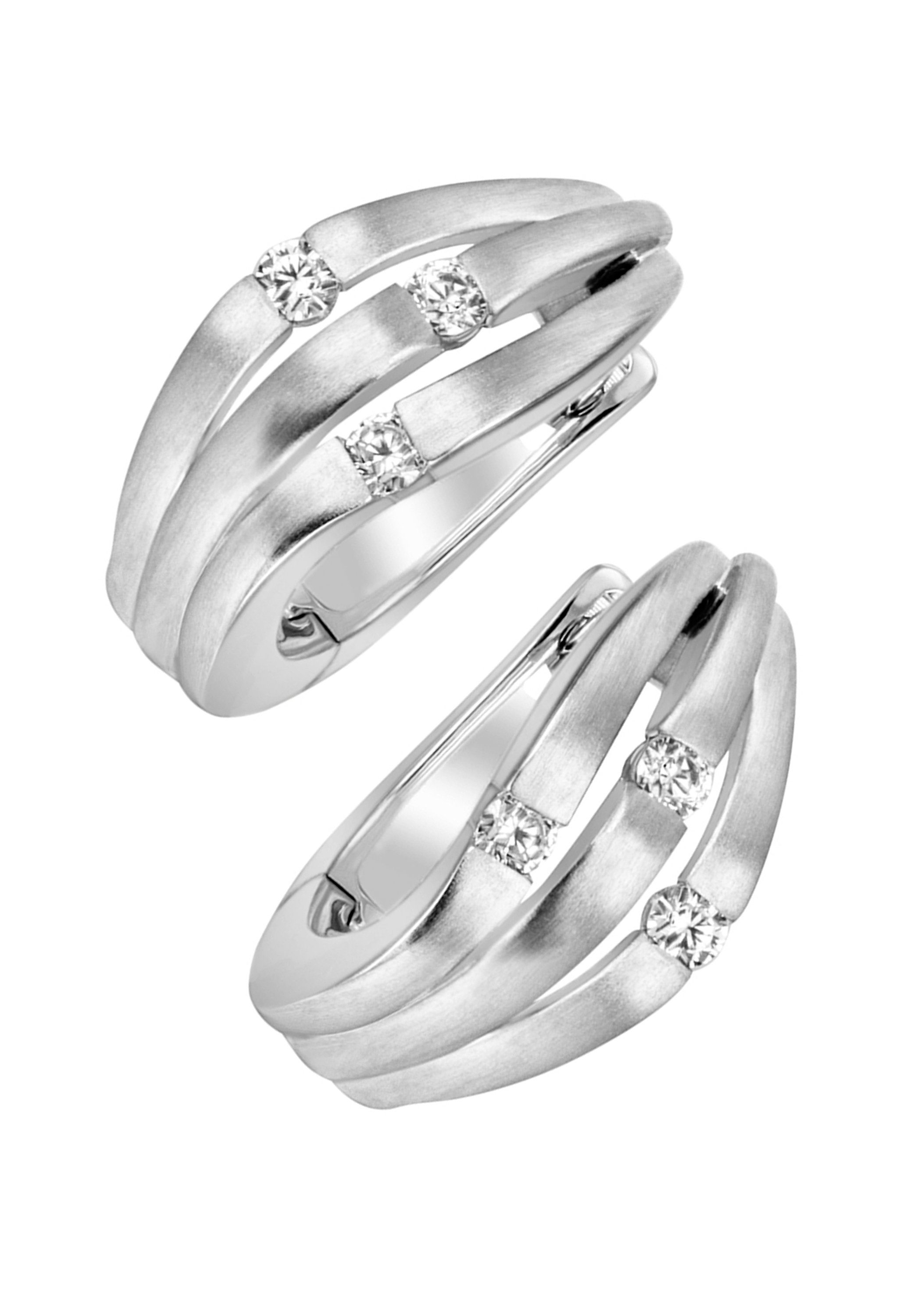 JOBO Paar Creolen Ohrringe mit 6 Diamanten, 585 Weißgold matt
