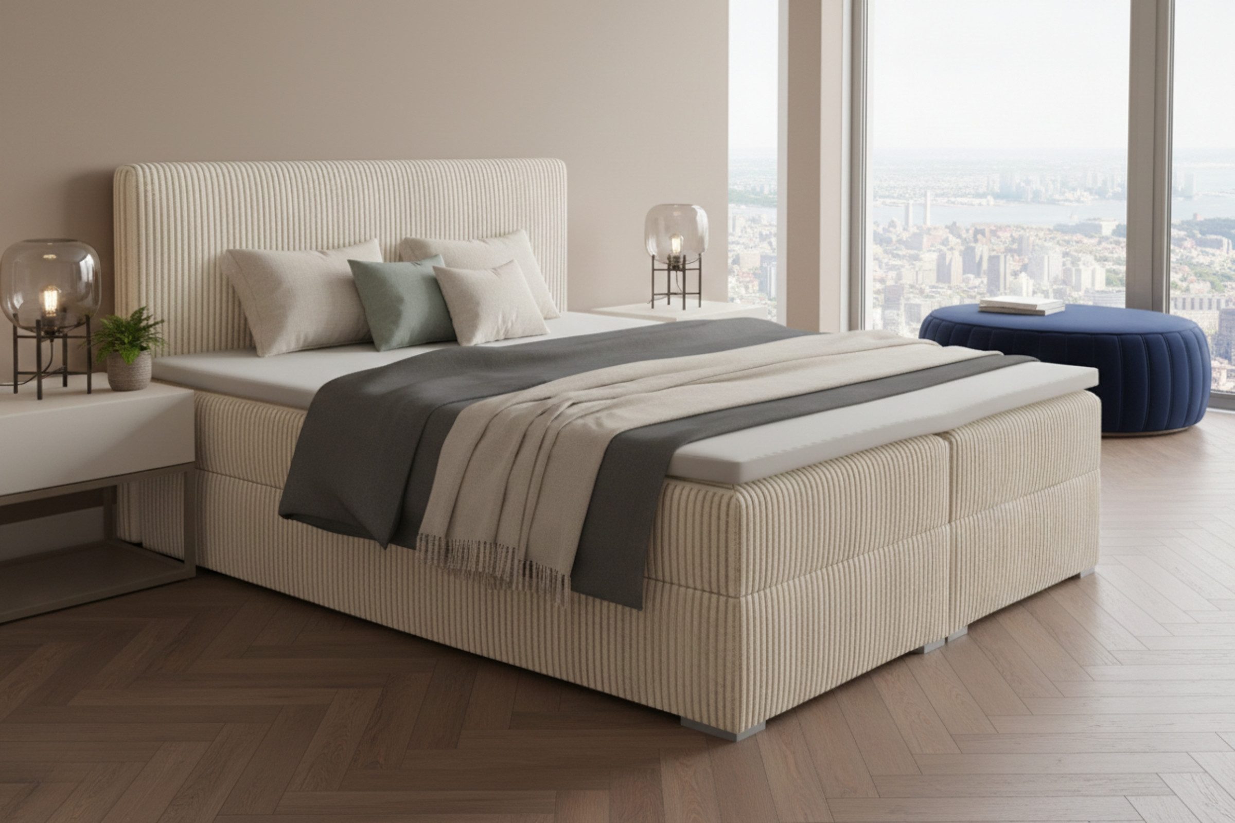 Deine Möbel 24 Boxspringbett LON IV Boxspring Komplettbett Polsterbett Bone günstig online kaufen