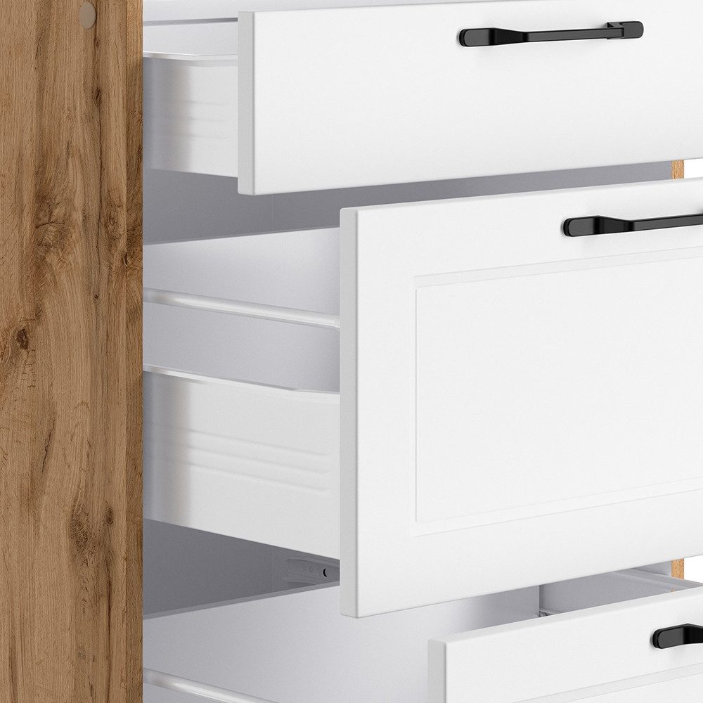 Lomadox Küchenzeile MONTERREY-03, Küchenblock Küchenmöbel, 360cm, weiß mit Eiche