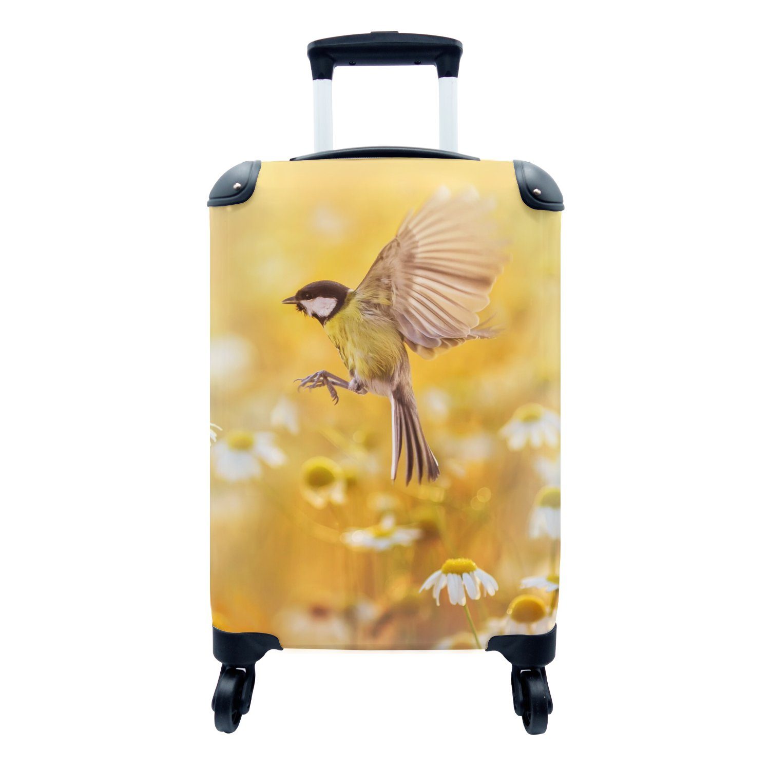 mit Vogel - - Ferien, für 4 MuchoWow Reisekoffer Handgepäckkoffer Reisetasche Trolley, Gänseblümchen, Handgepäck rollen, Kohlmeise Blumen - Rollen,