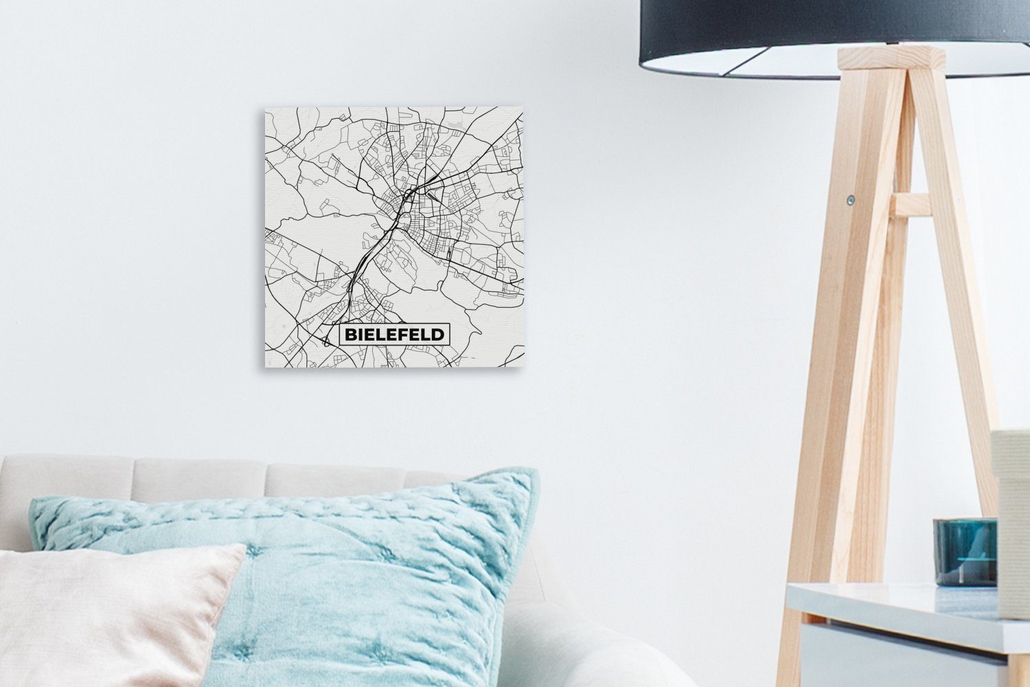 OneMillionCanvasses® Leinwandbild Bielefeld - Stadtplan, Leinwand Wohnzimmer - Karte (1 Bilder St), für Schlafzimmer