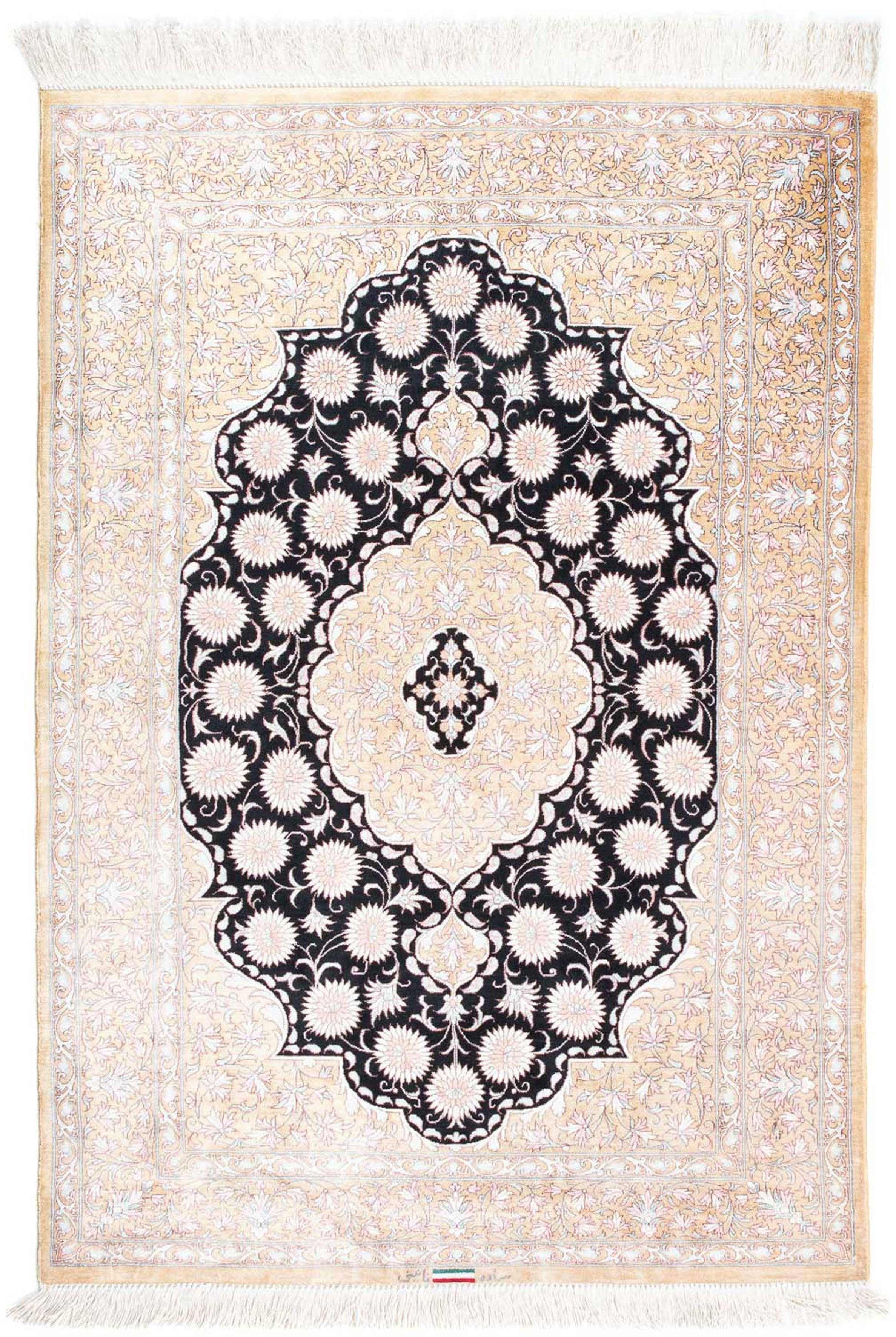 Orientteppich Perser Zertifikat Handgeknüpft, x Wohnzimmer, 77 Einzelstück - cm 10 beige, - - mit 113 rechteckig, Ghom mm, Höhe: morgenland