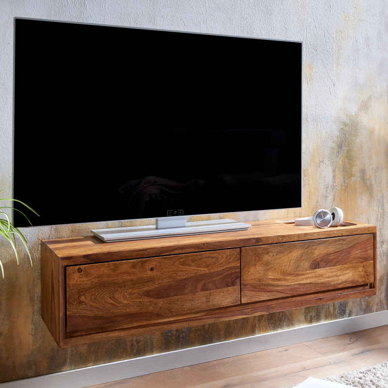 FINEBUY Lowboard FB79721 (Lowboard Hängend Sheesham Massivholz 108x25x34 cm), TV-Schrank mit Stauraum, Fernsehkommode Modern