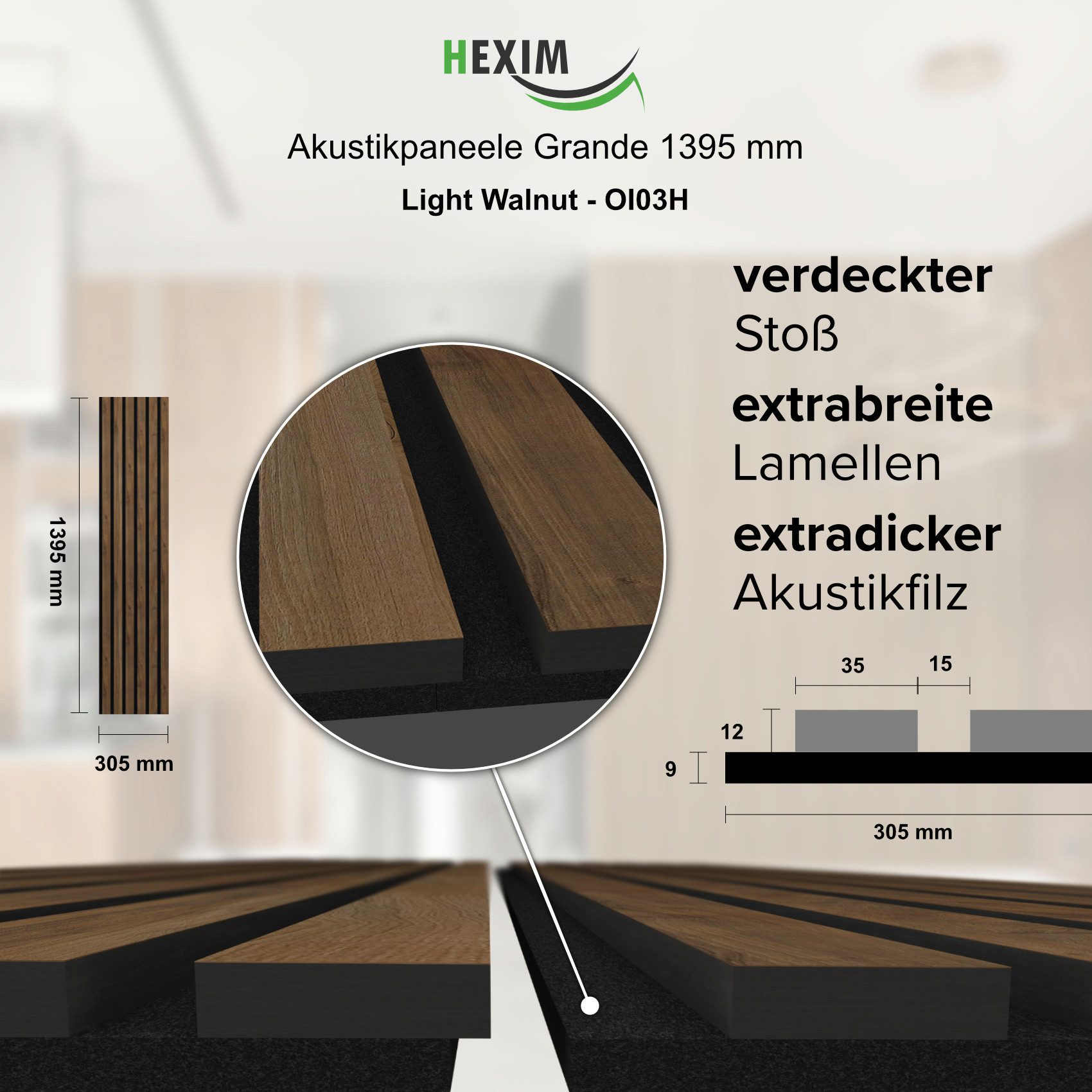 Hexim Wandpaneel, (Akustikpaneele Holz 140x30cm Grande günstig online kaufen