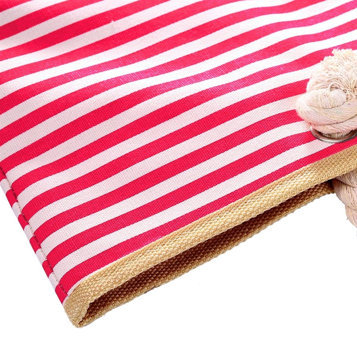 rot-weiß 2 Tasche inkl. Strandtasche DonDon Reißverschluss, mit wasserabweisende Strandtasche, Shopper gestreift (2-tlg), Große kleinem Beutel