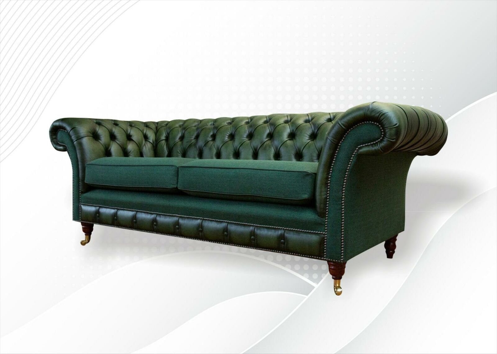 JVmoebel Chesterfield-Sofa Luxus Chesterfield 3Sitzer Leder Grün Modern Design Neu, Made in Europe