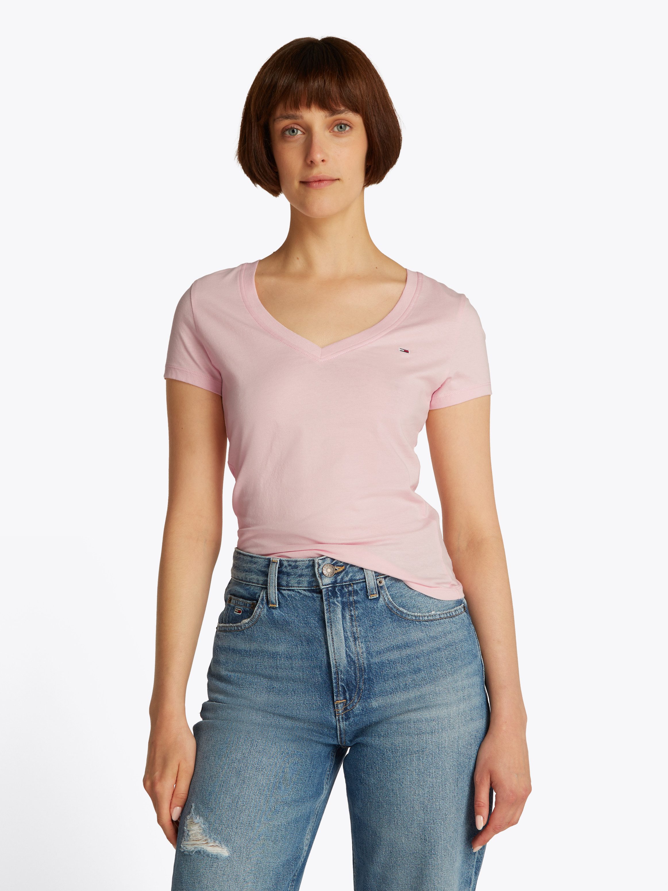 Tommy Jeans Kurzarmshirt TJW SLIM V-NECK TEE mit Logo-Stickerei günstig online kaufen