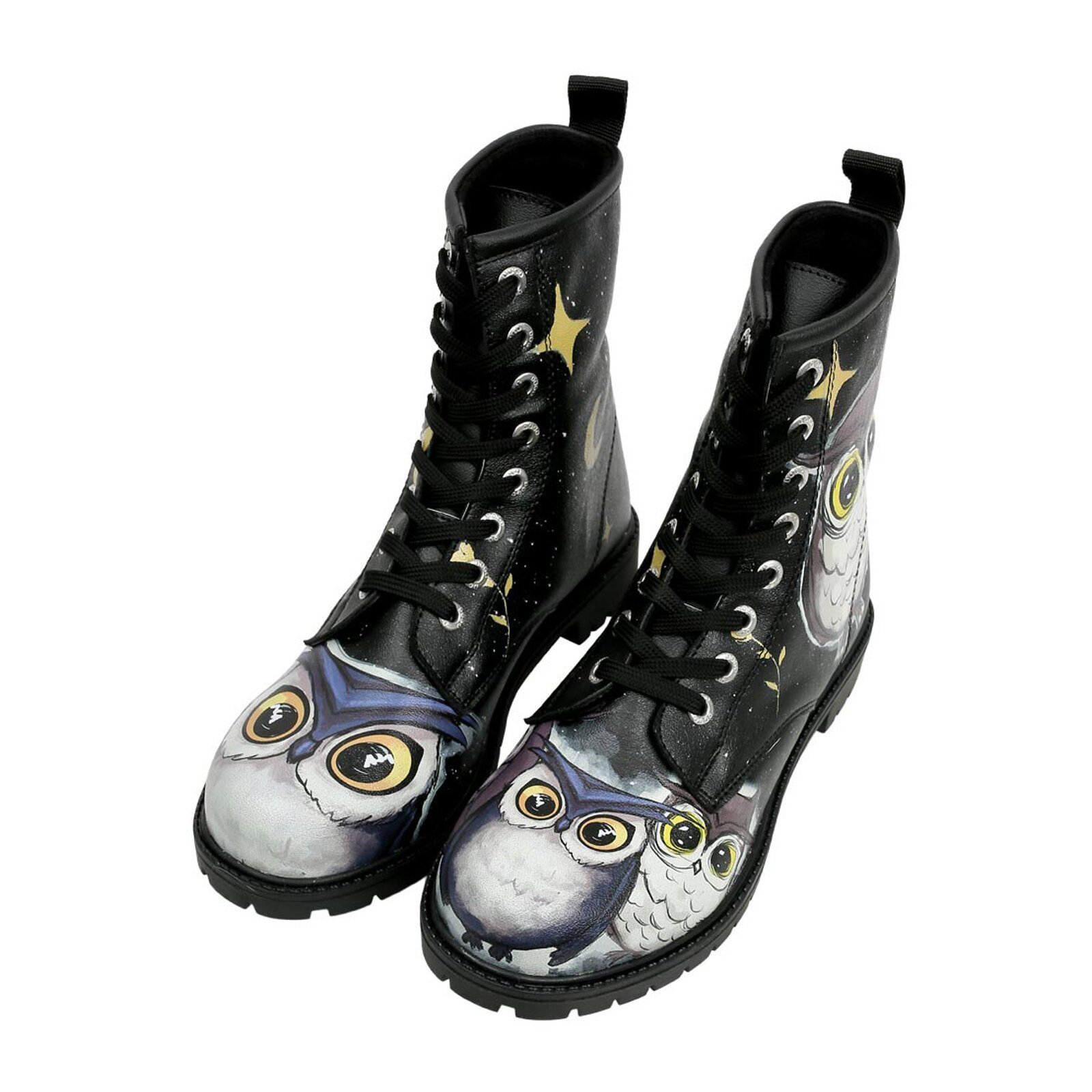 DOGO Long Boots Schnürstiefel Owls Family Black Damen Stiefeletten, Schnürb günstig online kaufen