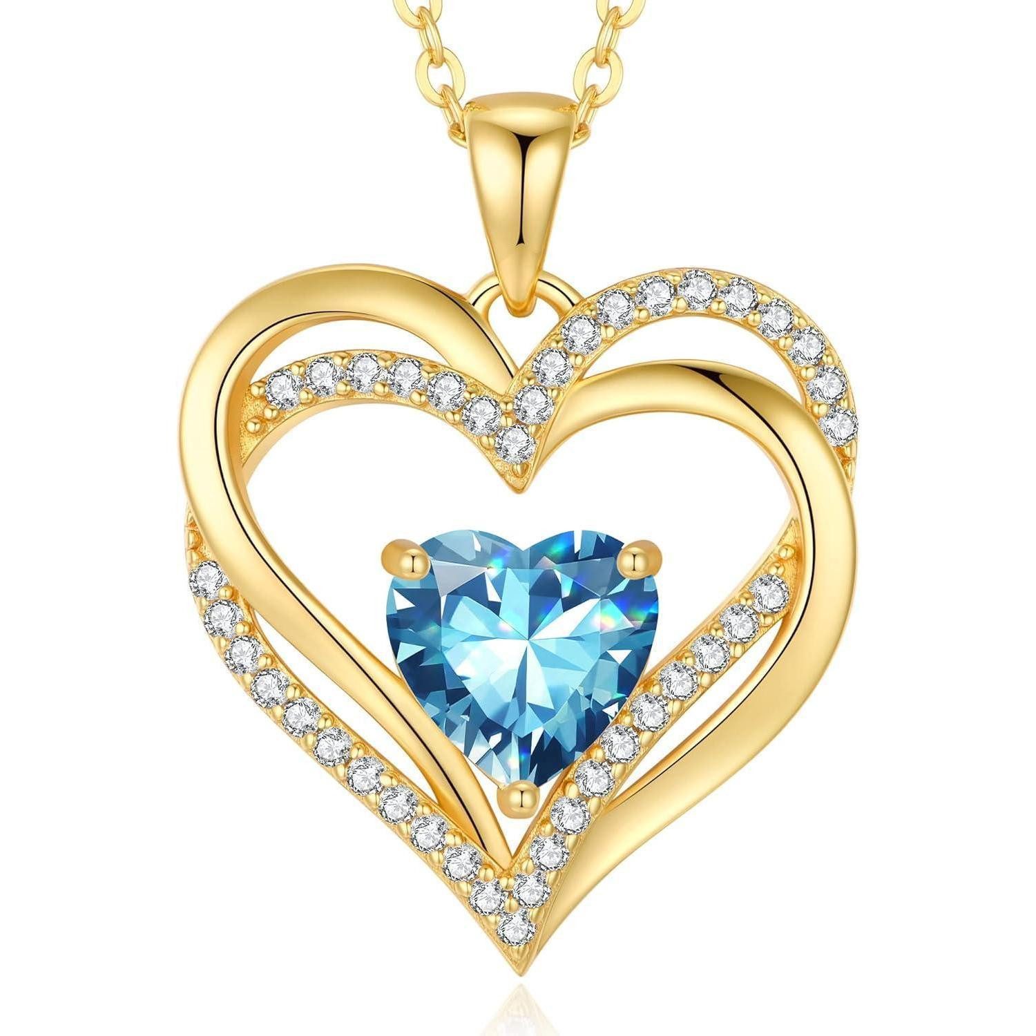 LuxusKollektion Herzkette Halskette Herzkette Damen Geburtsstein 925 Silber - 18K - März