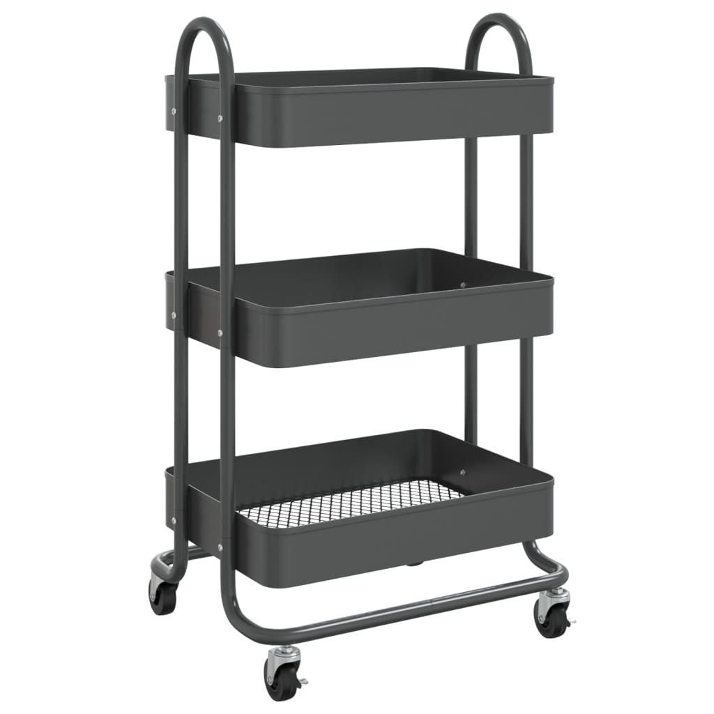 vidaXL Küchenwagen 3-Etagen-Wagen Anthrazit 43x34x79 cm Stahl
