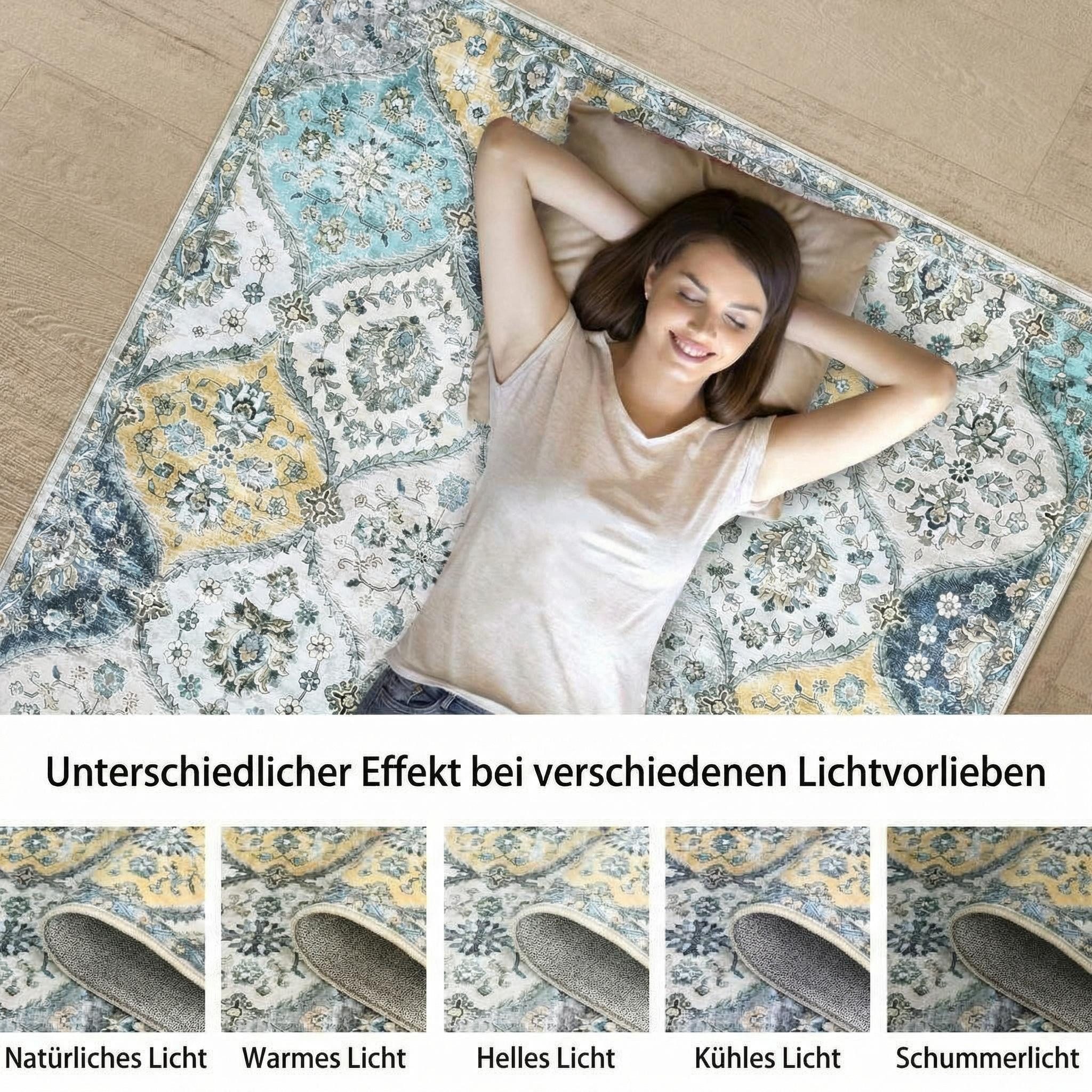GarveeMore Teppich MosaikBlüte, rechteckig, Höhe: 5 mm, Mix aus Orient-, Boho- und modernem Wohnstil im Light-Luxury-Look