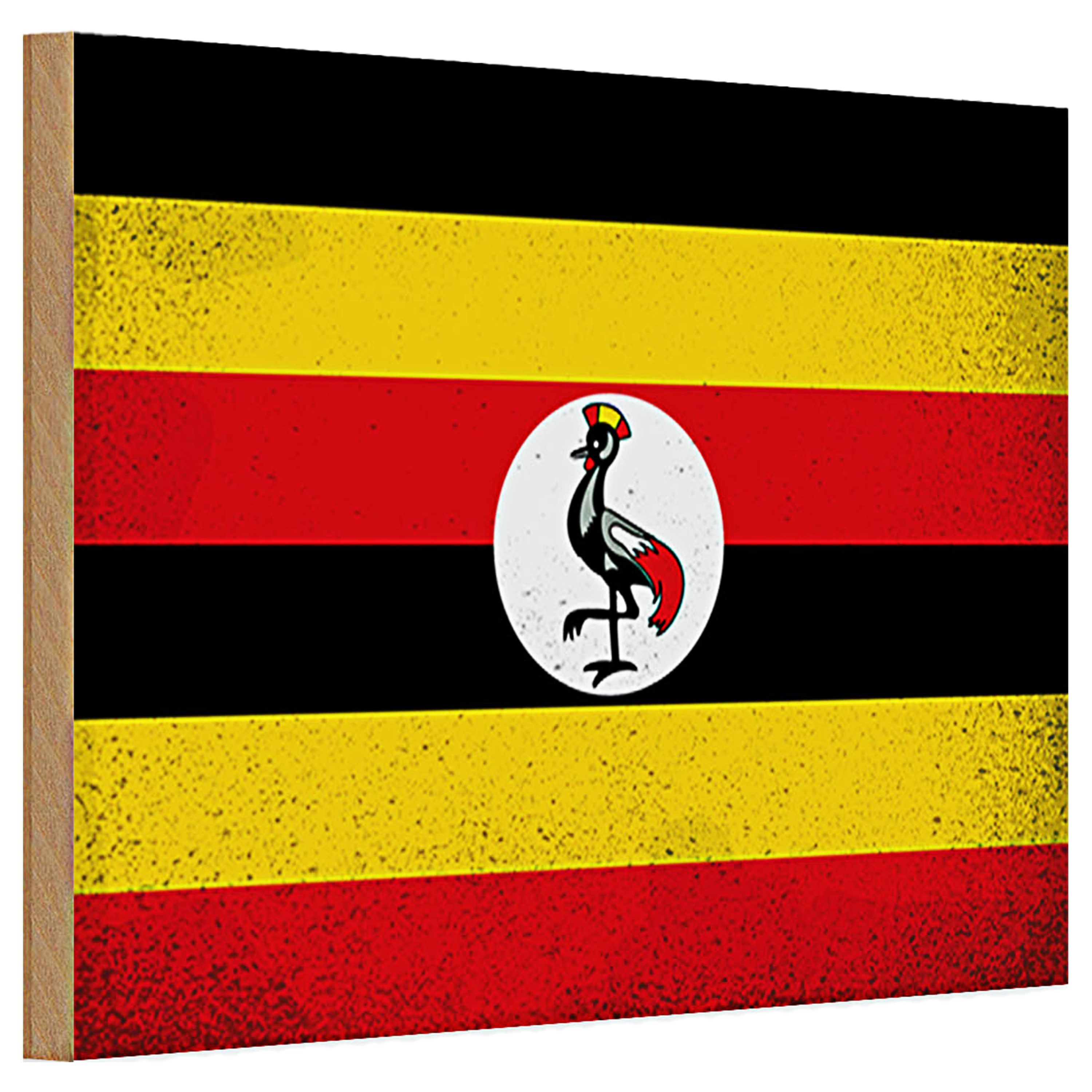 Roomando Holzbild Holzschild Flagge Uganda 30x20cm Flag of Uganda Vintage