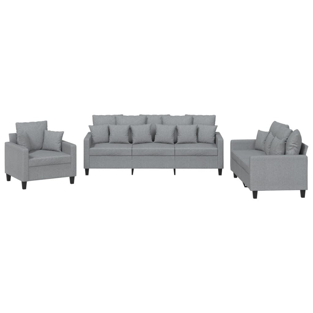 vidaXL Sofa Kissen mit 3-tlg. Stoff Sofagarnitur Hellgrau