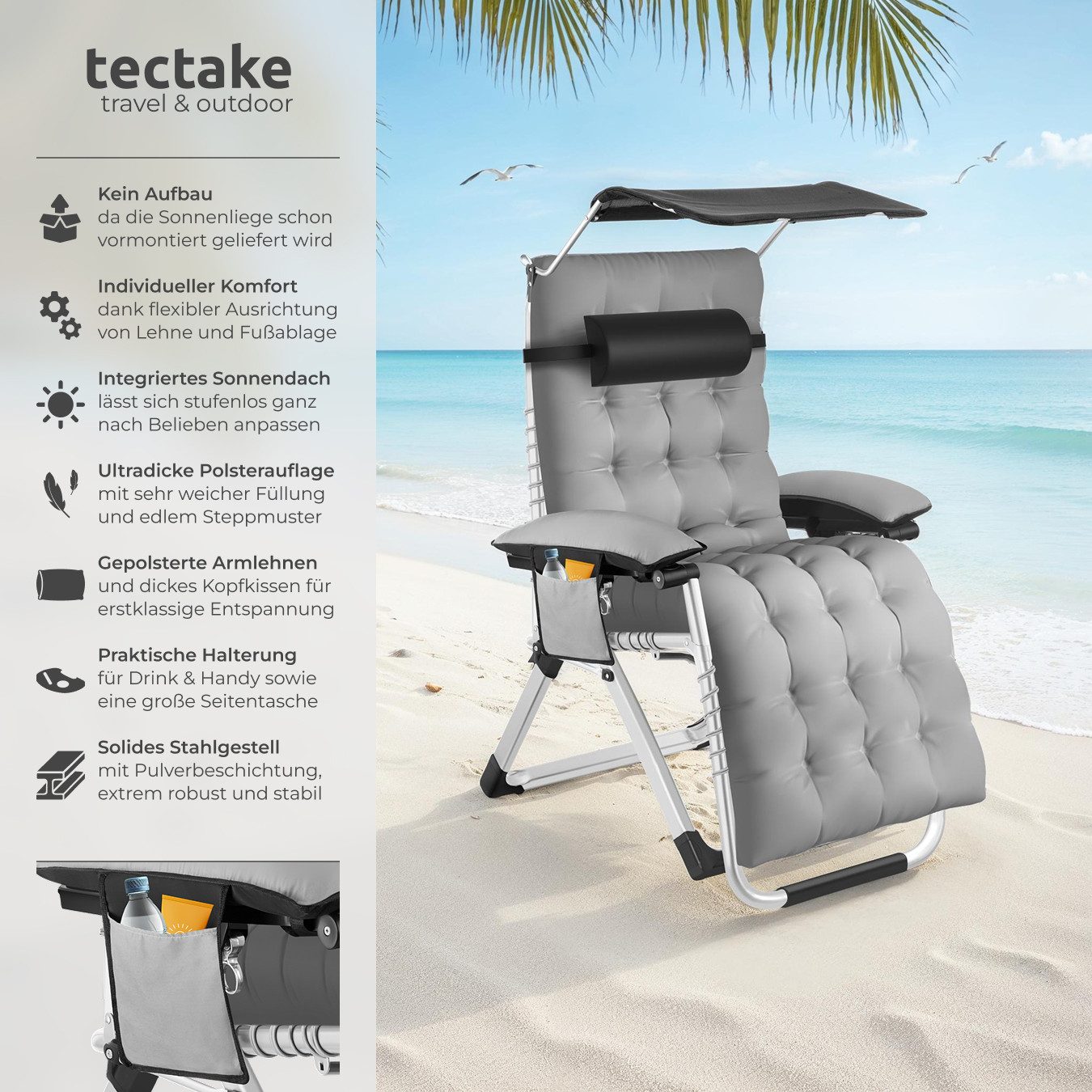 tectake Gartenstuhl Sonnenliege Cloud II mit Sonnendach, klappbar (Set., 2 günstig online kaufen