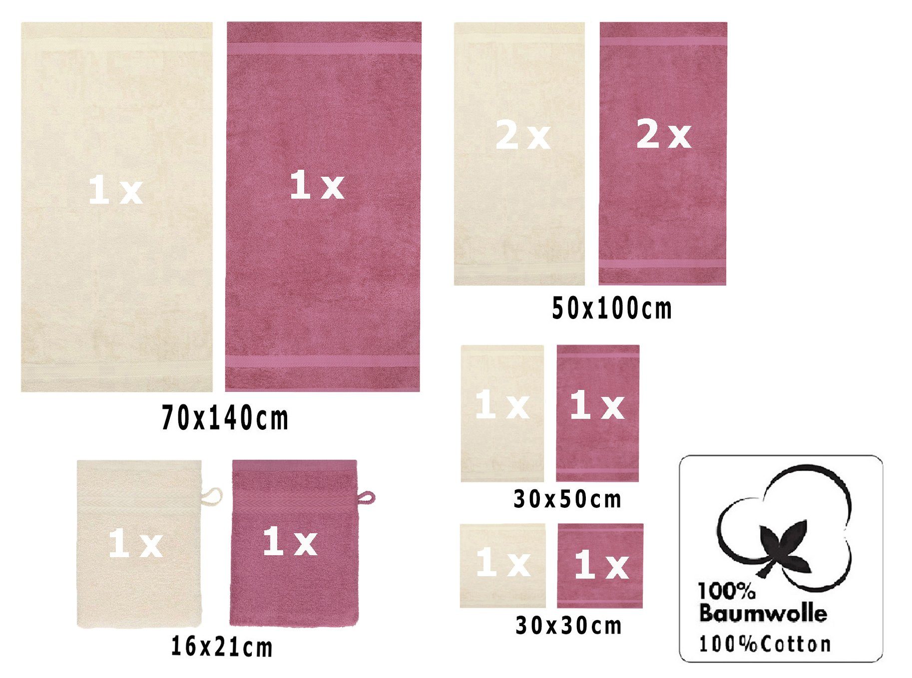 Baumwolle, Set Set 100% Farbe Handtuch Premium Handtuch Sand/Beere, 12-tlg. Betz (12-tlg)