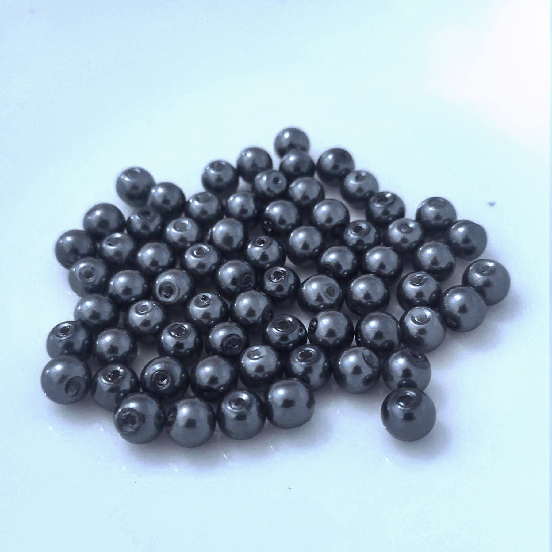 Kopper-24 Bastelperlen Glasperlen - Typ 'rund' - 20g - 4 mm - Grau