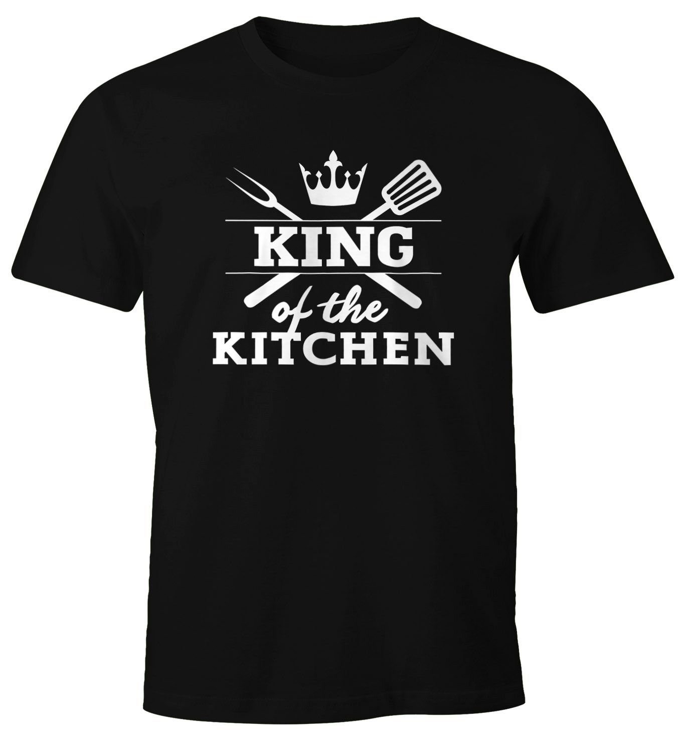 MoonWorks Print-Shirt Herren T-Shirt King of the kitchen Fun-Shirt Spruchshirt Kochen Food Grillen Barbecue Moonworks® mit Print