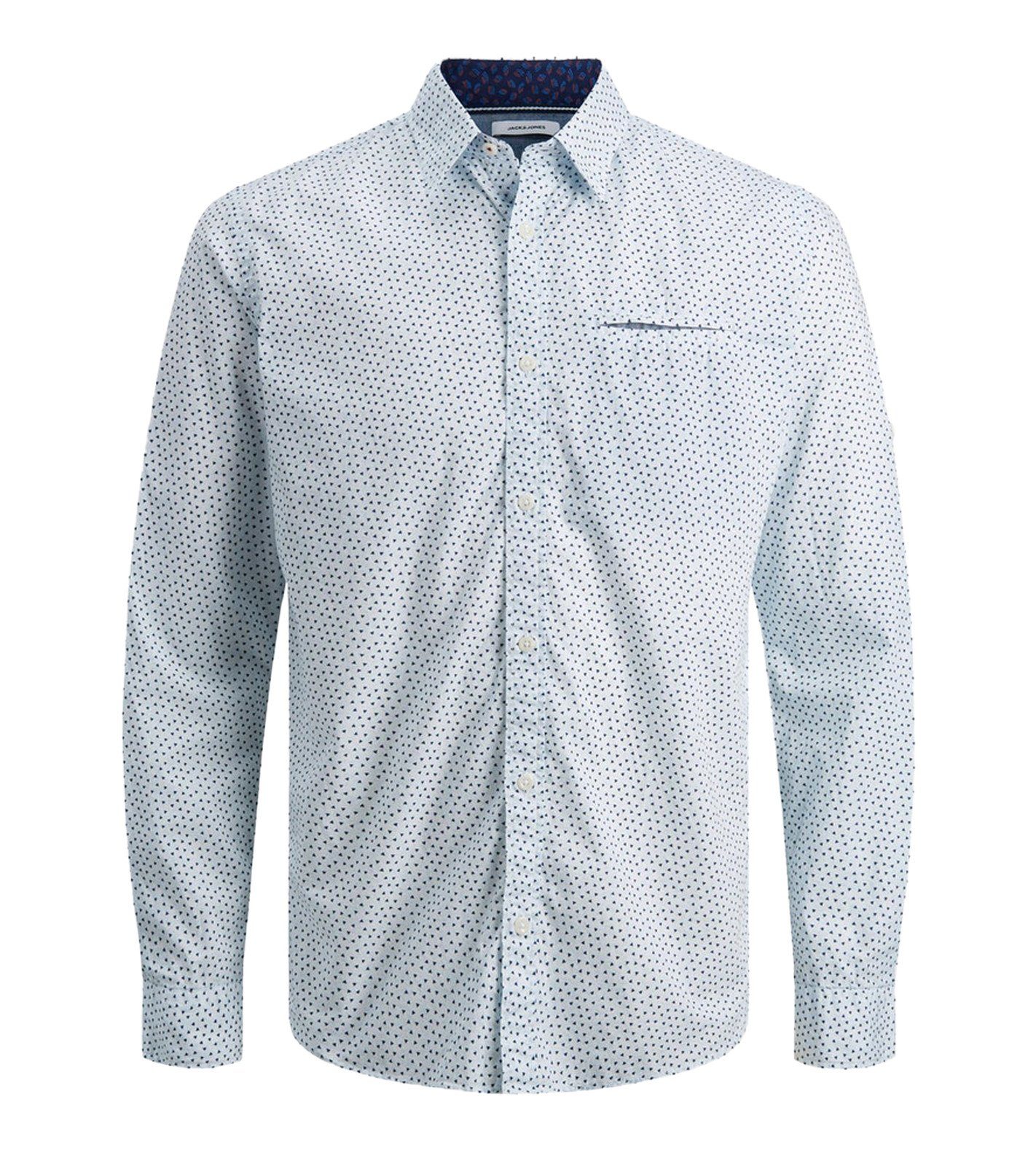 Herren Hemden Jack & Jones Langarmhemd JACK & JONES Herren Slim Fit-Hemd Business-Shirt Matthew Shirt Langarm-Hemd Blau/Weiß