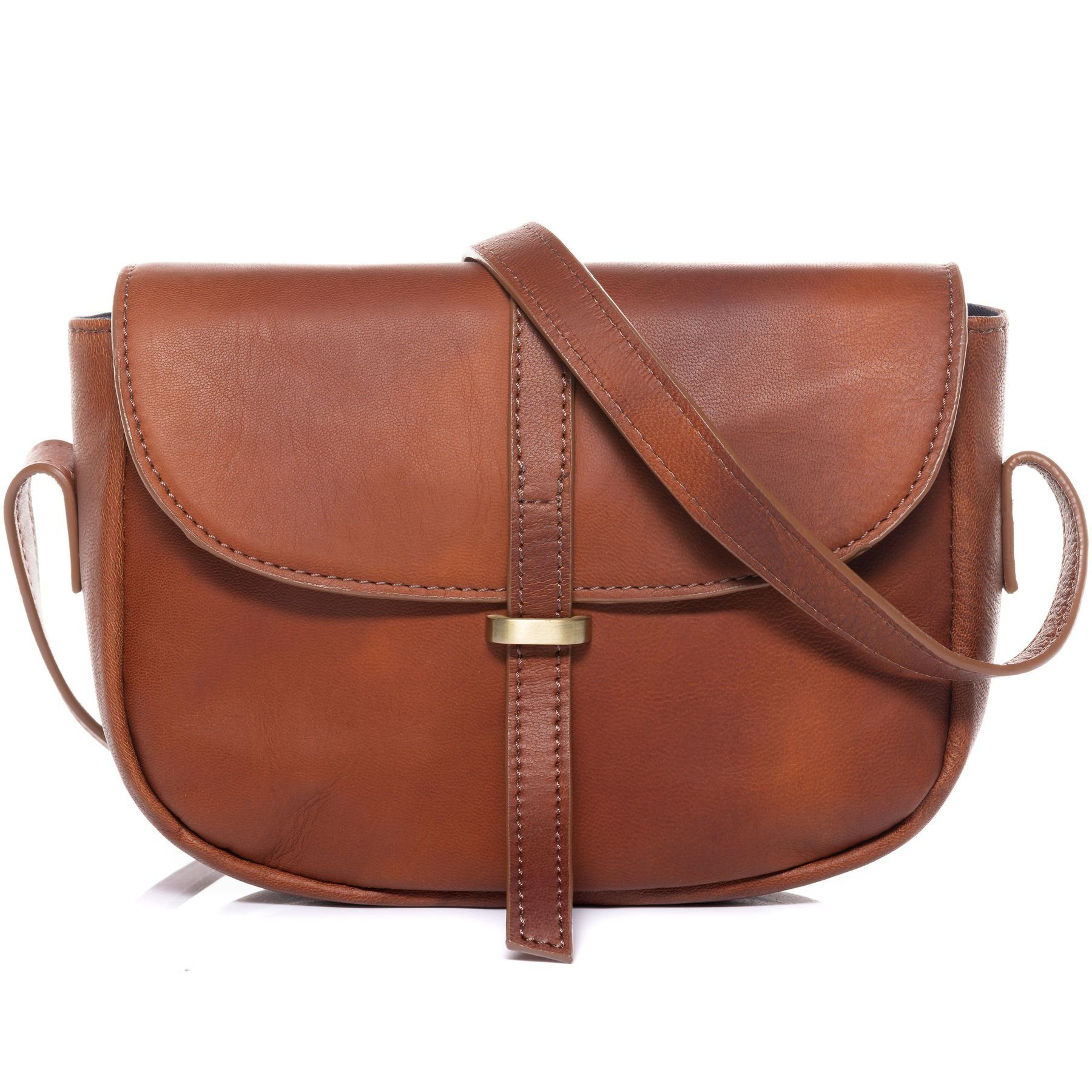 SID & VAIN Schultertasche Leder Umhängetasche Damen ELLIE, Crossbody bag Echtleder für Damen, Umhängetasche vintage-hellbraun