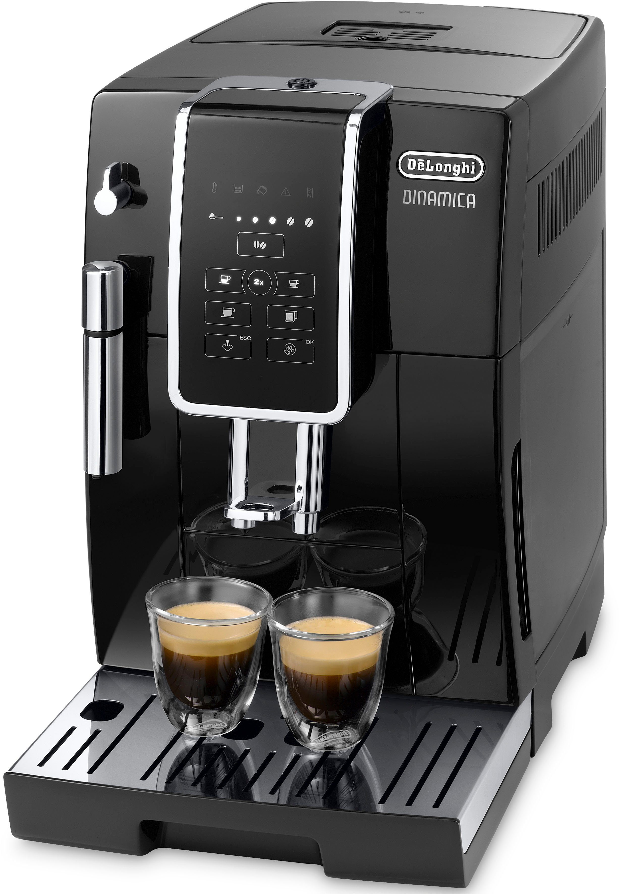 De'Longhi Kaffeevollautomat Dinamica ECAM358.15.B - Long Coffee Funktion für Filterkaffee, schwarz, Milchaufschäumdüse, 300 g Bohnenbehälter, automatische Reinigung