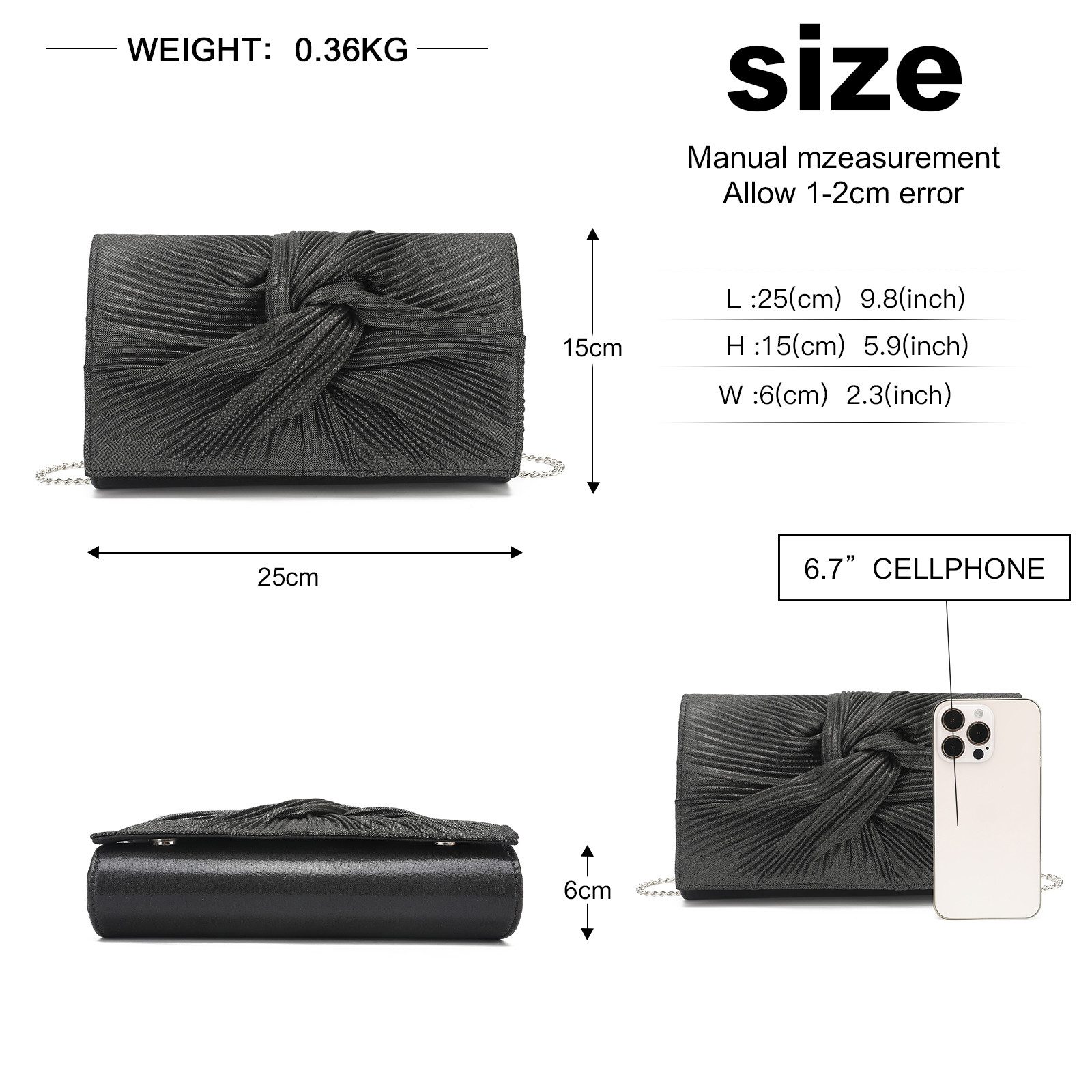 Miss Lulu Abendtasche Elegante Damen Clutch Abendtasche mit Kette für Hochzeit & Party – Bild 3 von 5