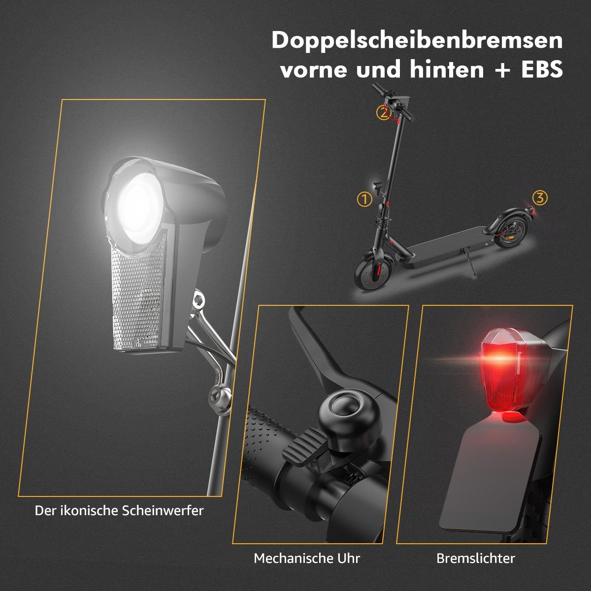 LETGOSPT Erwachsene, Aluminium bis Belastung 8,5 Scooter Elektroroller Elektro SCHWARZ, Straßenzulassung Scooter ABE klappbar, Zoll;350W mit Faltbarer E-Scooter für 120kg km/h, 20,00