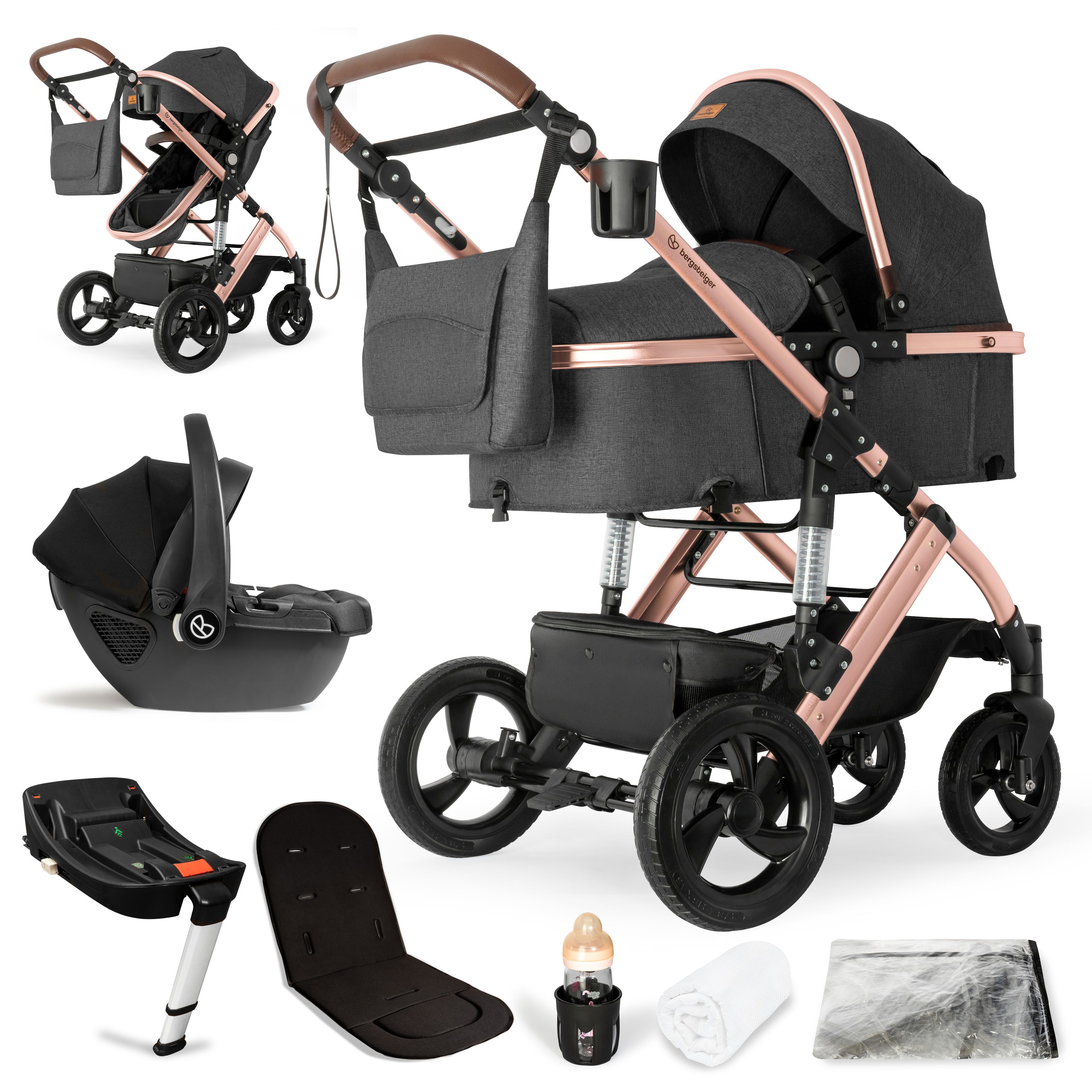 bergsteiger Kombi-Kinderwagen Nizza 3 in 1 Kinderwagen, Auto-Babyschale & Isofix Station optional