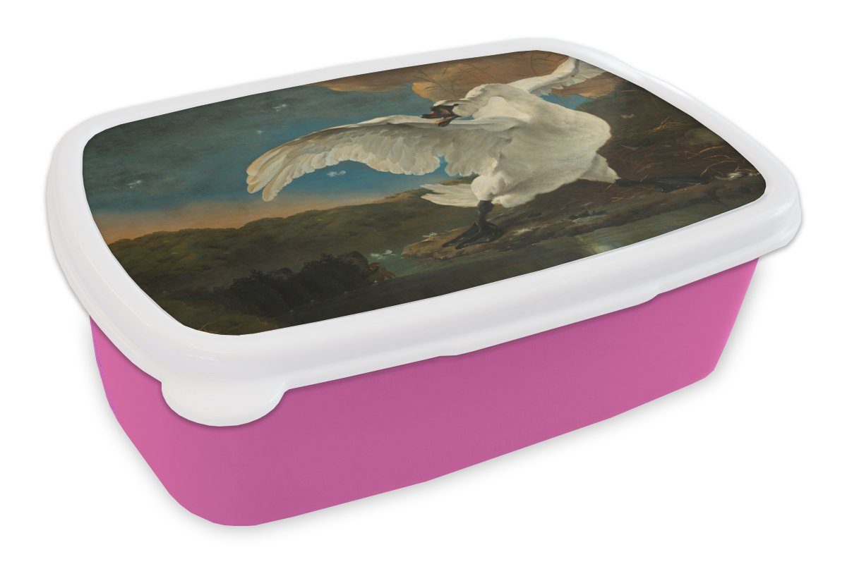 MuchoWow Lunchbox Schwan - Alte Meister - Jan Asselijn, Kunststoff, (2-tlg), Brotbox für Erwachsene, Brotdose Kinder, Snackbox, Mädchen, Kunststoff rosa