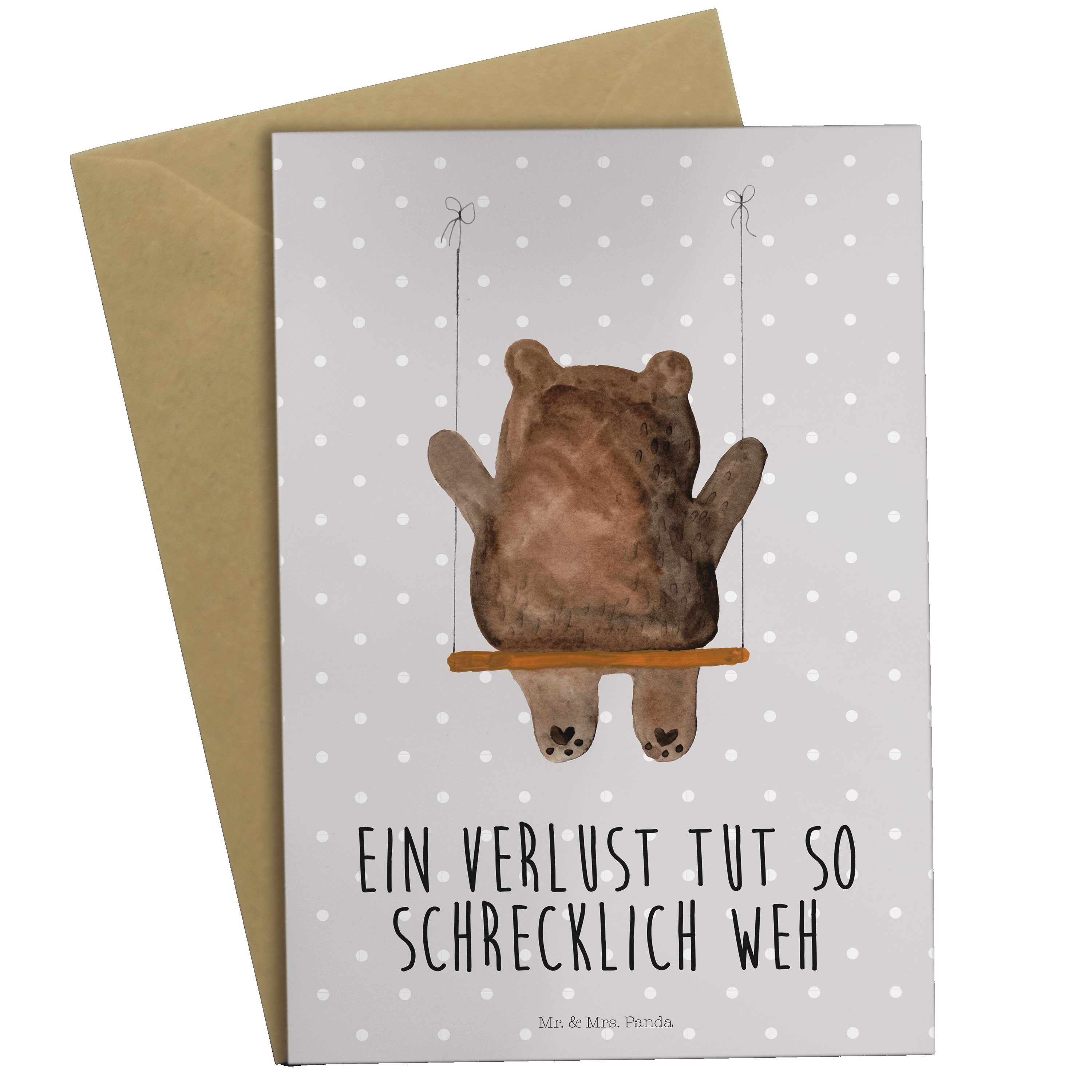 Mr. & Mrs. Panda Grußkarte Bär Schaukel - Grau Pastell - Geschenk, Klappkarte, Karte, Glückwunsc