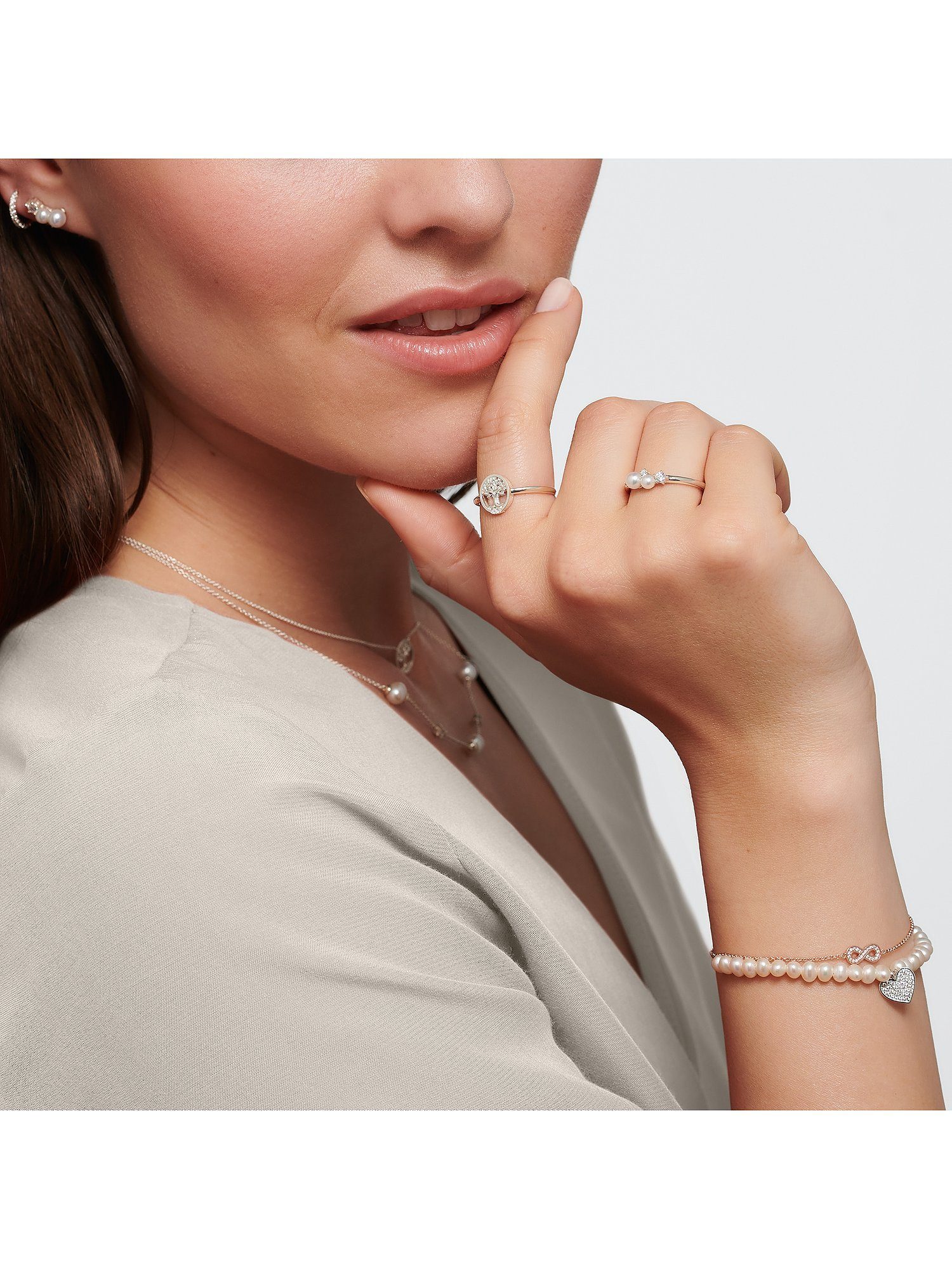 THOMAS SABO Fingerring Thomas Sabo Damen-Damenring 925er Silber Perle, Zirkonia