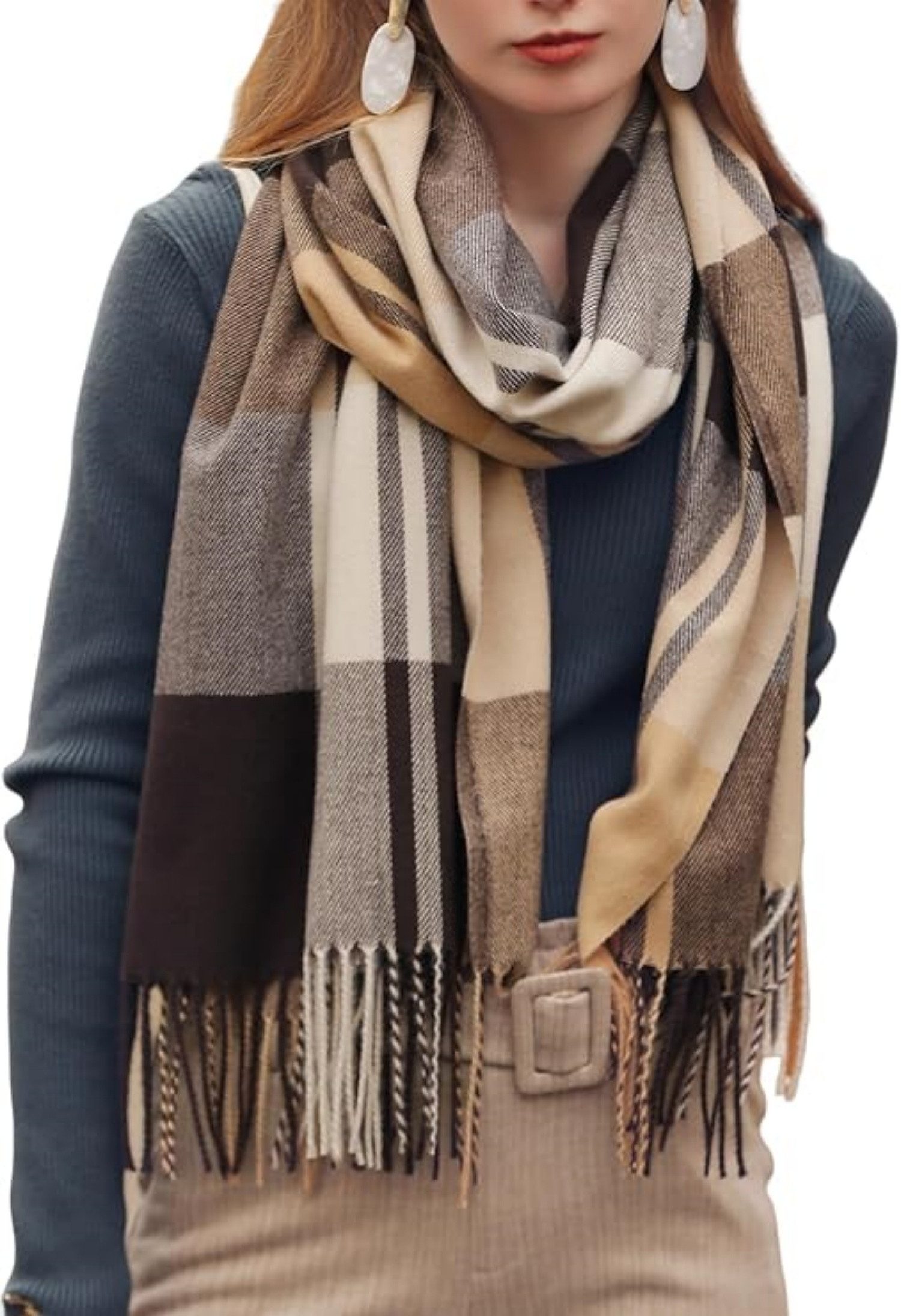 Rhein Beleuchtung Wollschal Damen Schal Winter – Weiches Schultertuch Damen mit Karomuster, (Poncho & Stola vielseitig tragbar – Geschenkidee für Winter & Herbst), Kaschmirimitat, warm & elegant – Шали & Tücher für Damen