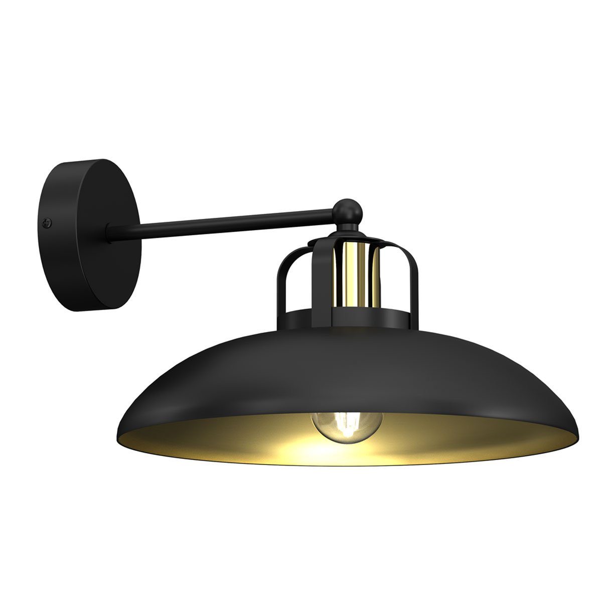 Kiom Wandleuchte Wandlampe Visalia W schwarz / gold E27 Metall 34 cm, für wechselbare Leuchtmittel, Leuchtmittel nicht inklusive, Leuchtmittel abhängig