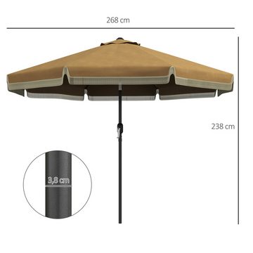 Outsunny Sonnenschirm mit Fransen, neigbar, LxB: 265x265 cm, Strandschirm, Terrassenschirm, für Garten, Balkon, Khaki