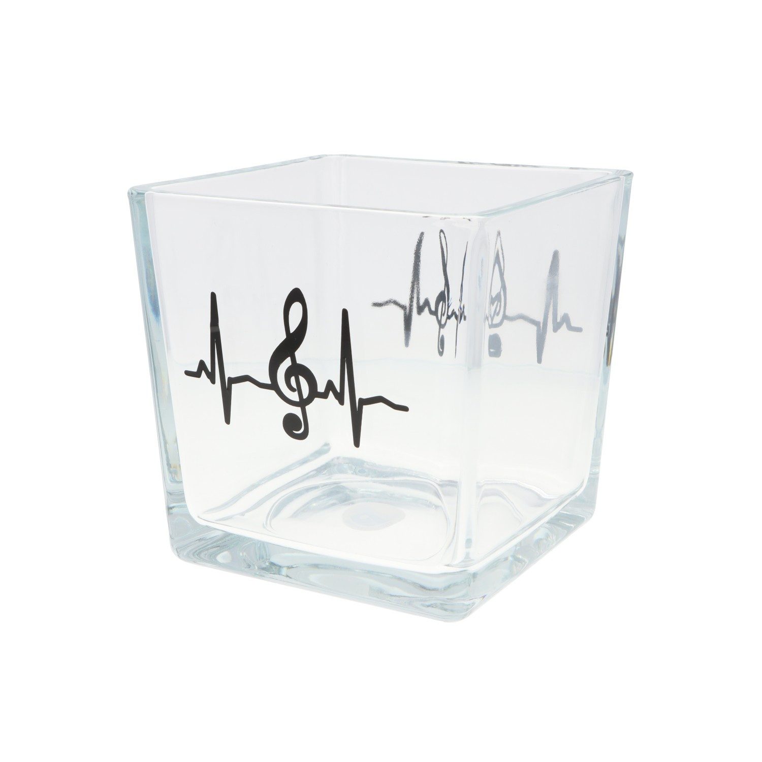 Musikboutique Dekovase Glas-Vase mit Herzschlag und Violinschlüssel - Farbe: schwarz