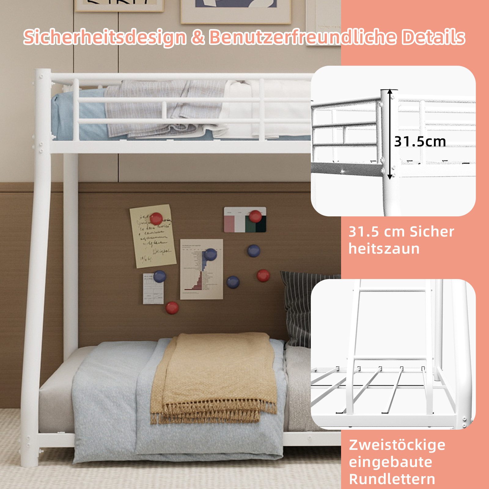OYRREU Etagenbett Metallbett - Hochbett 90*190 cm 140*190 cm