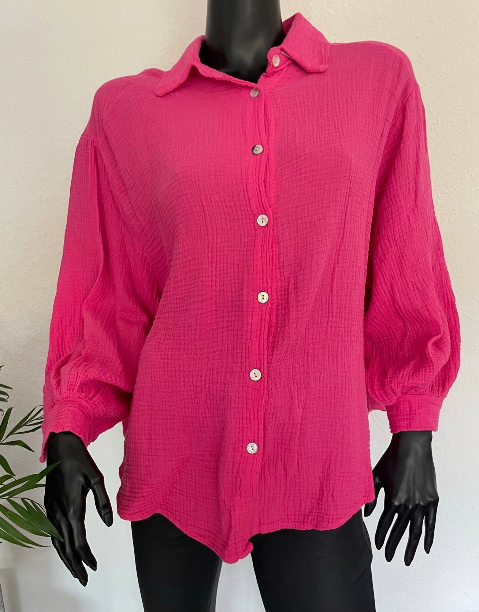 Langarmbluse online TrendFashion Musselin pink kurz Bluse