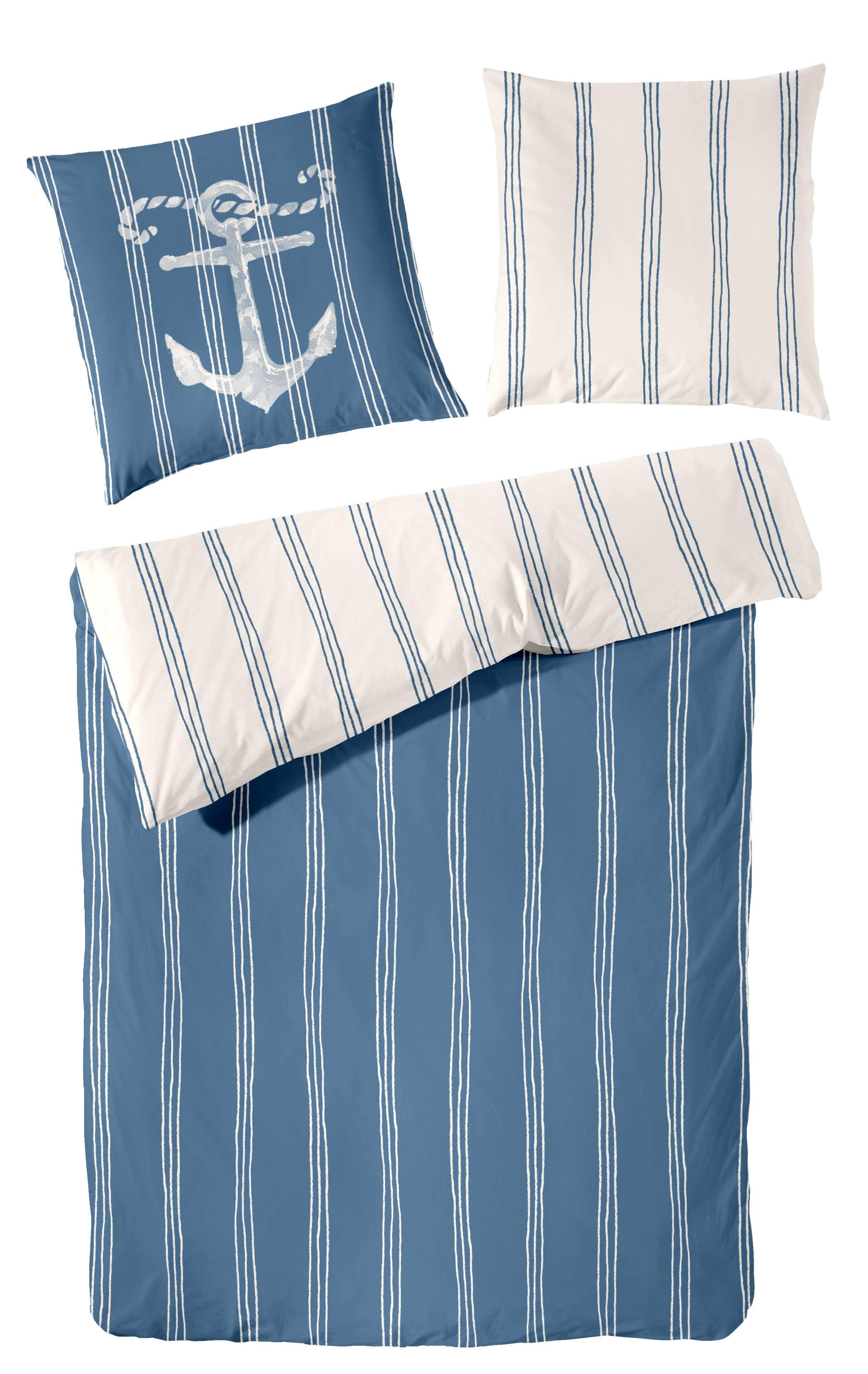Giantore Постельное белье Renforce 2teilig Sommer Постельное белье in Gr.135x200 Marine Anker, Renforce, 2 teilig, 2-teilig Renforce-Bettwäsche mit Reißverschluss