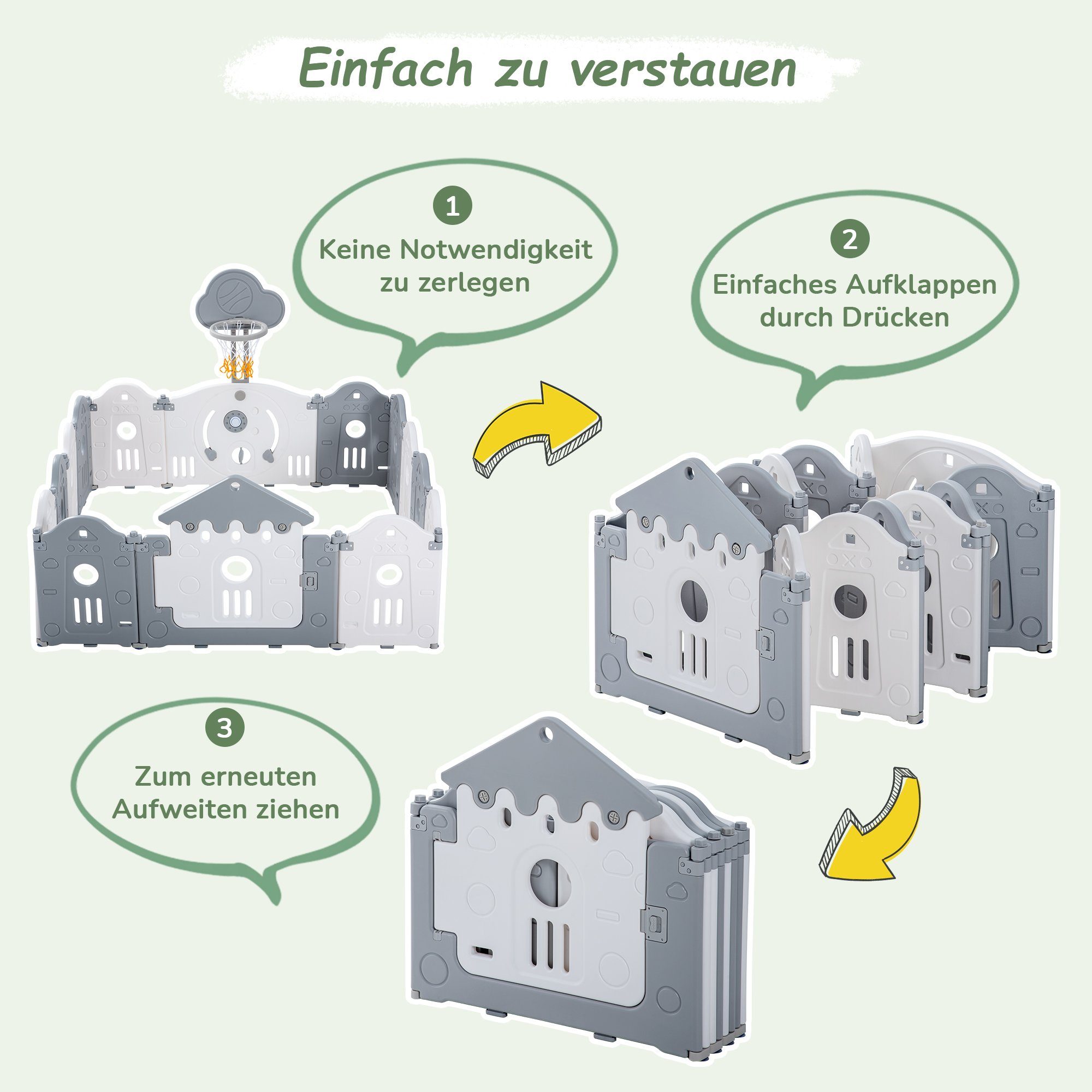 mit Laufgitter, klappbar Laufstall Schaukeln, Absperrgitter Merax 3-in-1