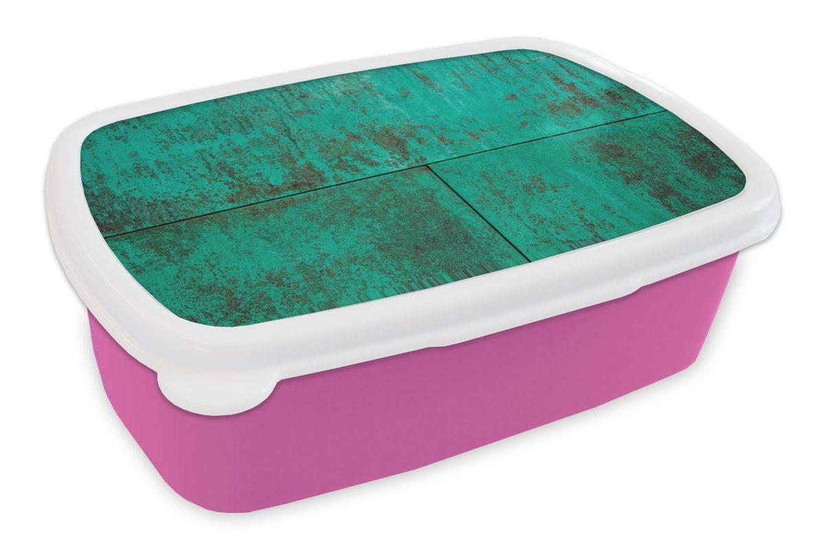 für Grüne Erwachsene, rosa (2-tlg), kupferfarbenem Lunchbox Brotdose Kunststoff Kinder, MuchoWow Kunststoff, Hintergrund, Brotbox Snackbox, auf Patina Mädchen,