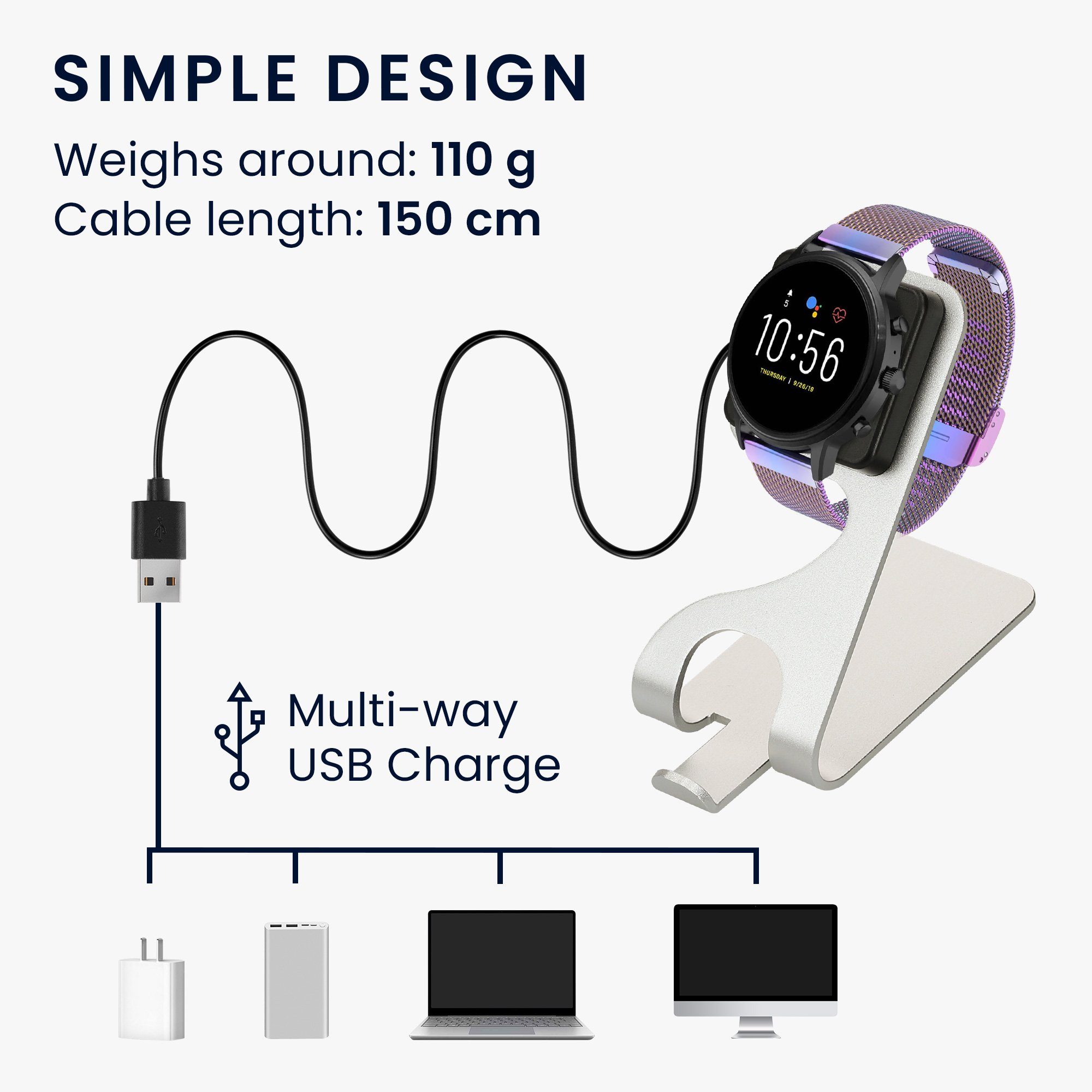 kwmobile USB Ladegerät für Fossil Gen 4 / Gen 5 / Michael Kors Runway MKT0002 Smartphone-Ladegerät (1-tlg., USB Kabel Charger Stand - Smart Watch Ladestation - mit Standfunktion)
