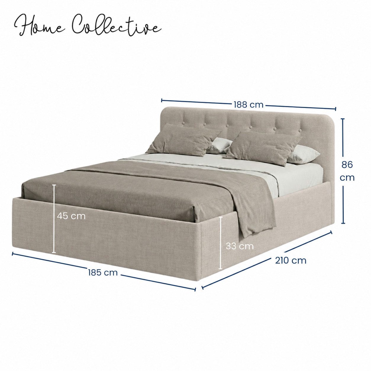Home Collective Polsterbett Bett mit Stauraum, verstellbarem Lattenrost, viele Größen (Größen: 100x200 120x200 140x200 160x200 180x200 200x200, hochwertiger Str – Bild 3 von 5