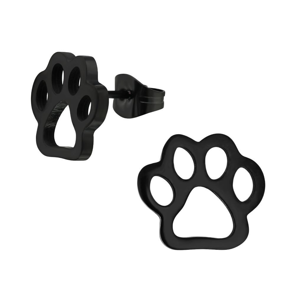 Ohrring-Set Ohrstecker schwarze Pfote aus Edelstahl Unisex