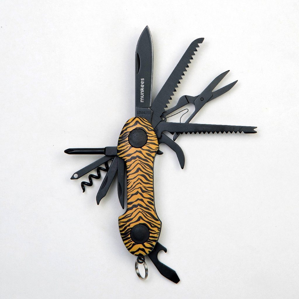 Munkees Universalmesser Taschenmesser Tiger 15 Funktionen mit Schlüsselring, Edelstahl, (Einzelartikel, 1 St), 15 Funktionen, Multifunktionswerkzeug, Schlüsselring