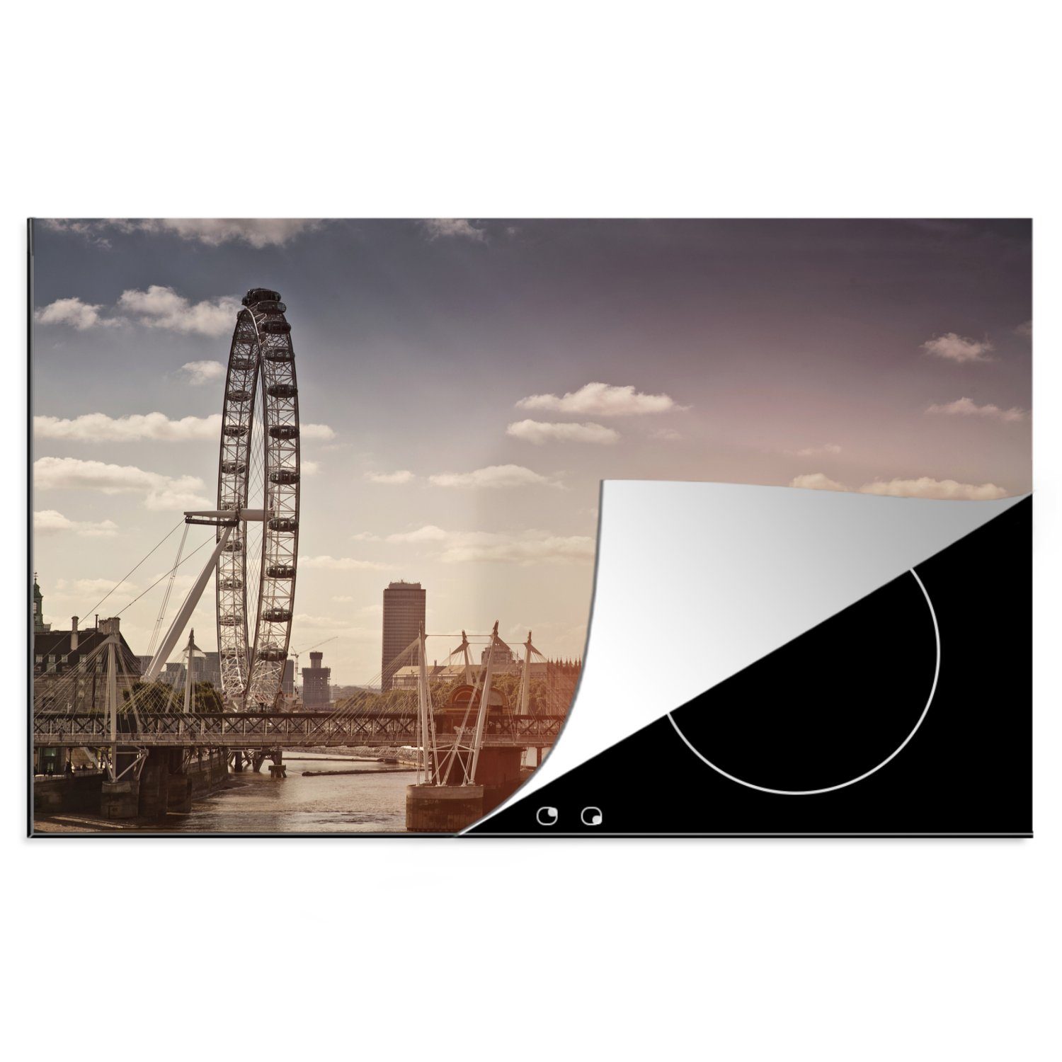MuchoWow Herdblende-/Abdeckplatte London Eye - England - Big Ben, Vinyl, (1 tlg), 81x52 cm, Induktionskochfeld Schutz für die küche, Ceranfeldabdeckung