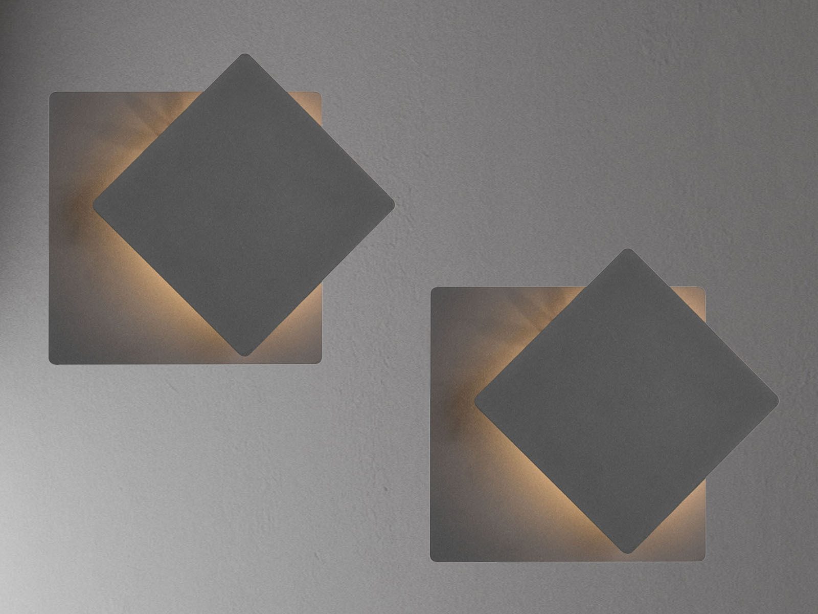 TRIO Leuchten LED Wandleuchte flach, verstellbare Blende, Quadrat 18cm, LED fest integriert, Warmweiß, 2er SET Wandlampen ausgefallen für indirekte Wand-Beleuchtung innen